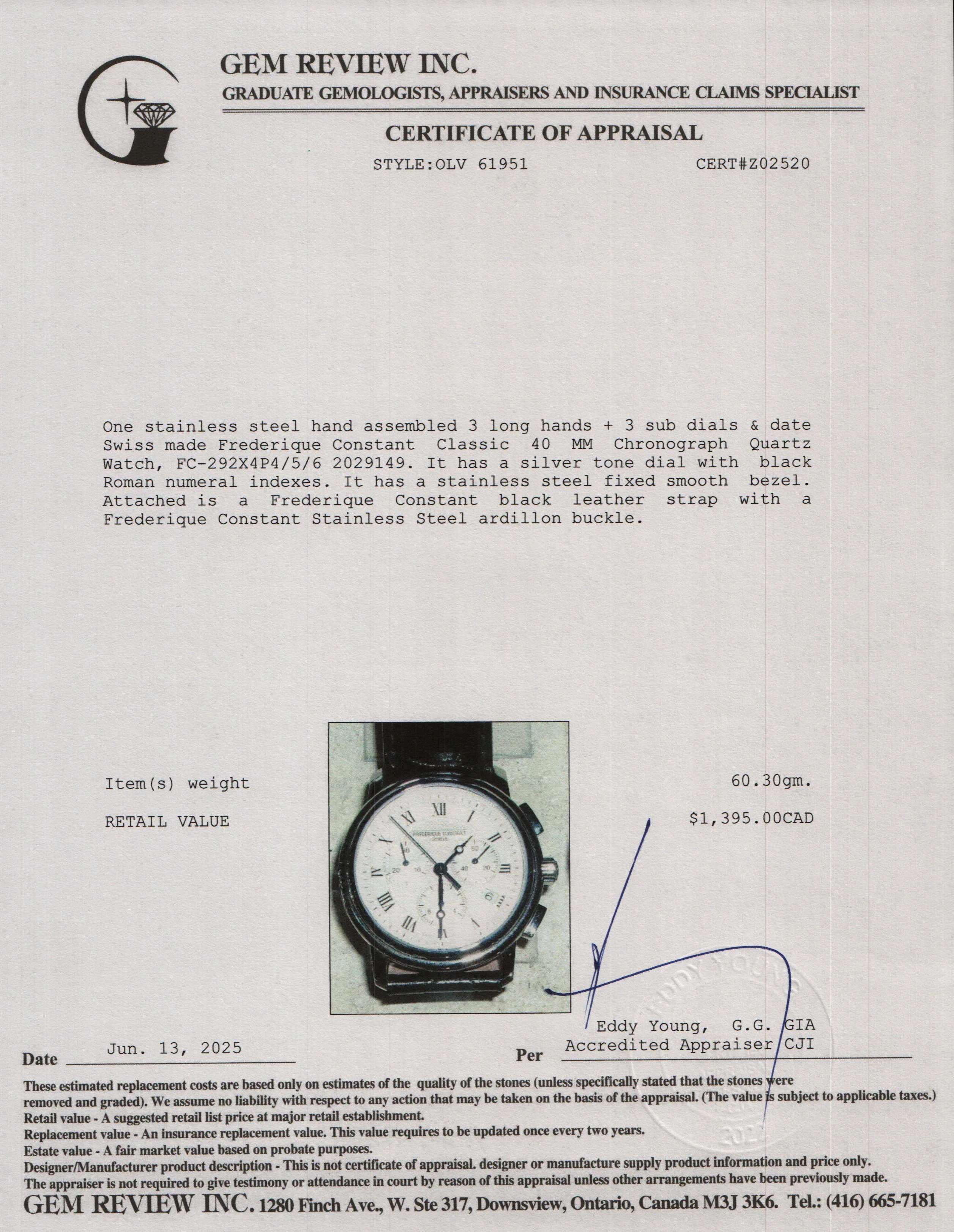 Frederique Constant Stainless Steel Classic 40 MM Chronograph Quartz Watch - Image 5
