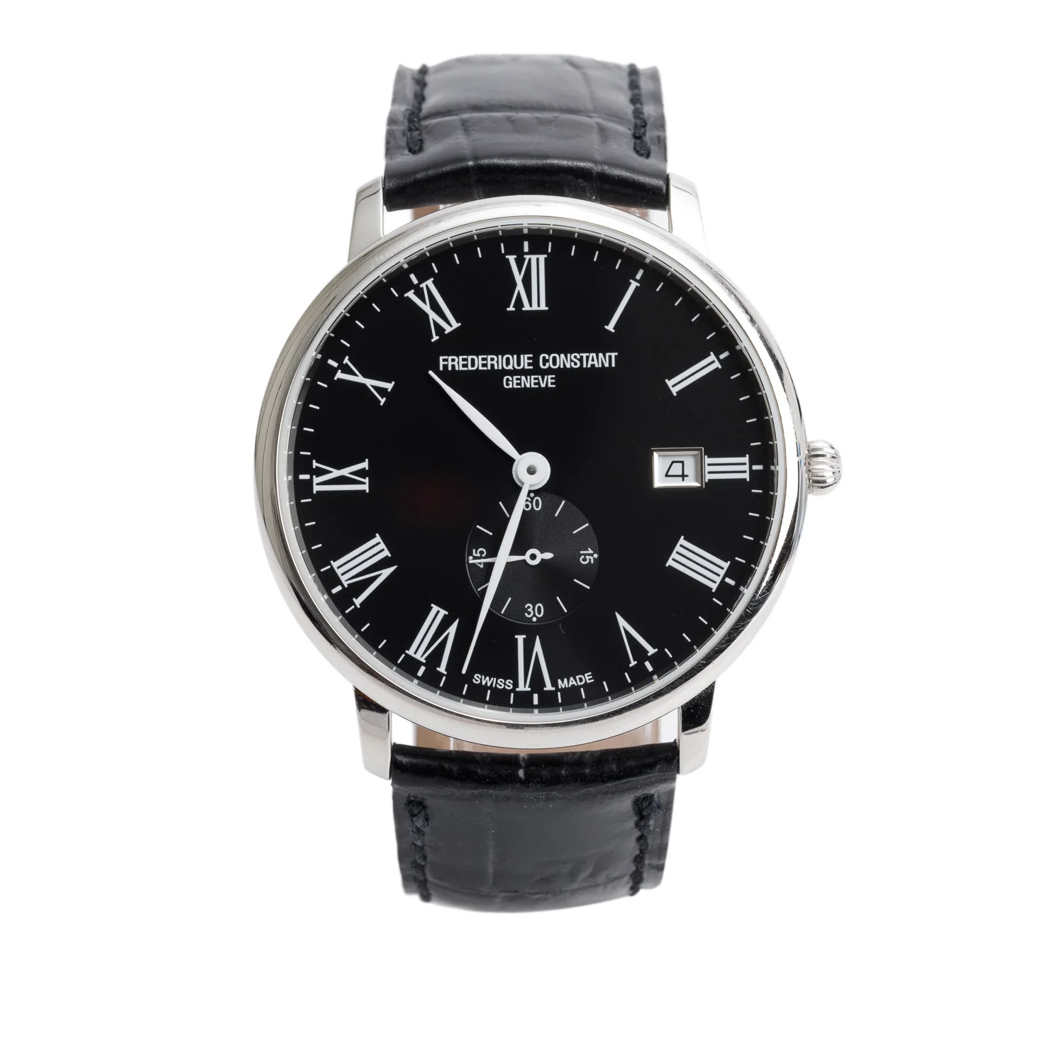 Frederique Constant Stainless Steel Slimline 39 MM Quartz Watch Black Dial