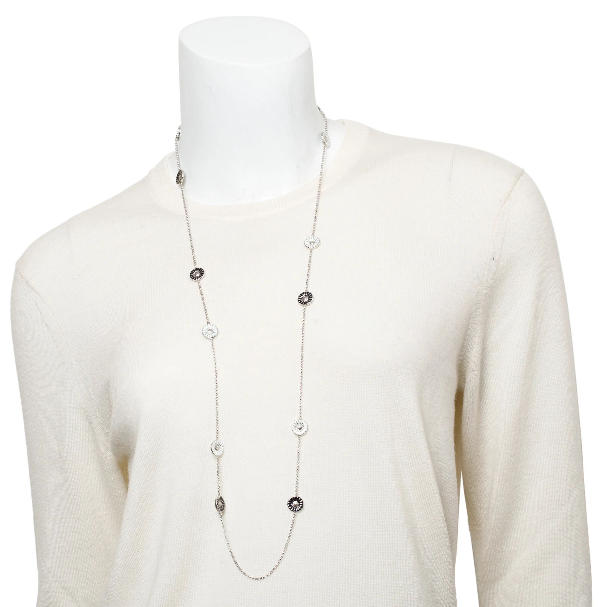 Georg Jensen Sterling Silver Daisy Enamel Sautoir Necklace w/ Box - Image 2