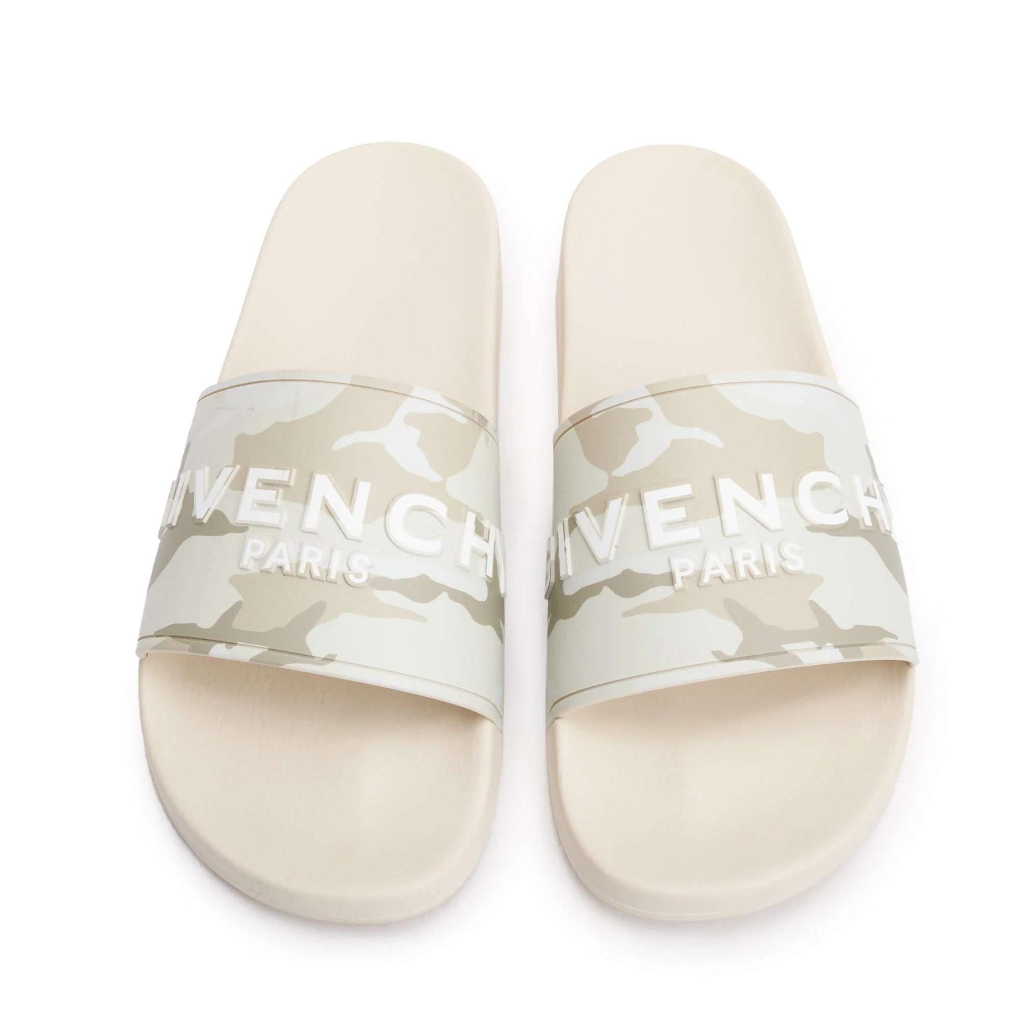 Givenchy 2022 Beige Camouflage Rubber Logo Slides, Size 45 w/ Box - Image 3