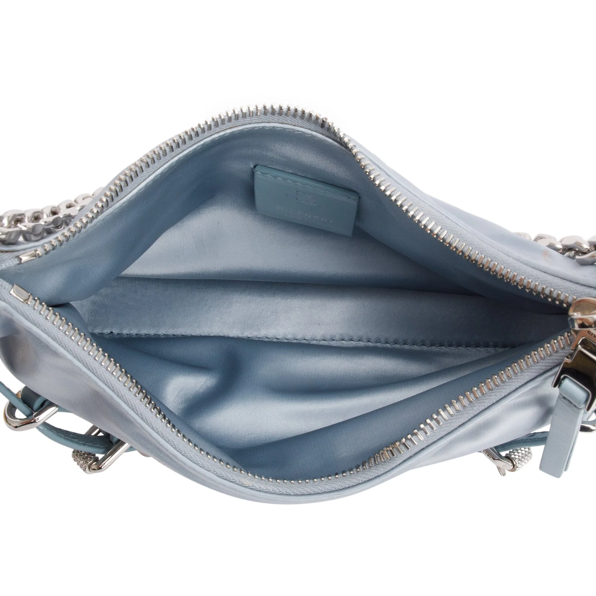 Givenchy 2023 Blue Metallic Nylon Satin Mini Voyou Party Shoulder Bag - Image 6