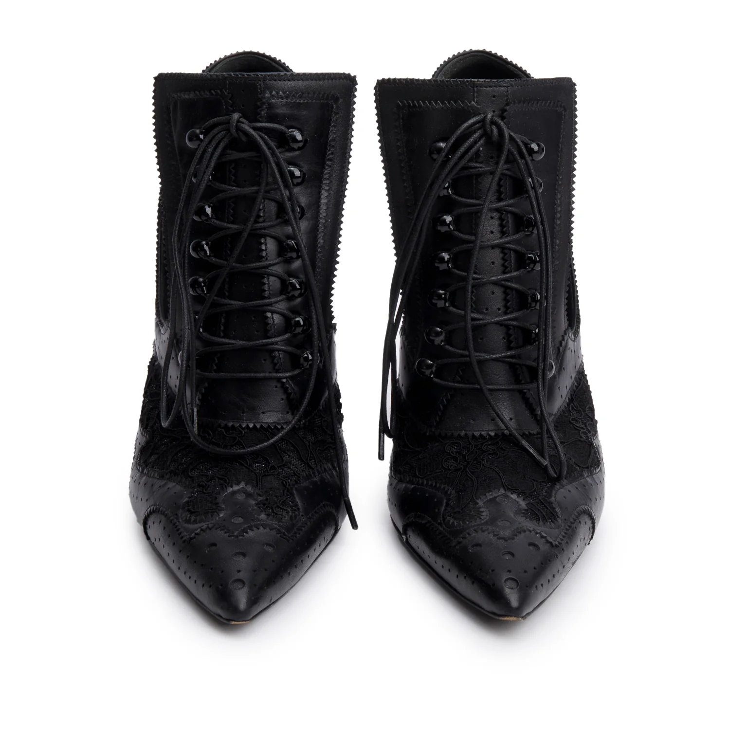 Givenchy Black Baroque Leather Bottine Show Lace Up Ankle Boots, Size 37 w/ Box