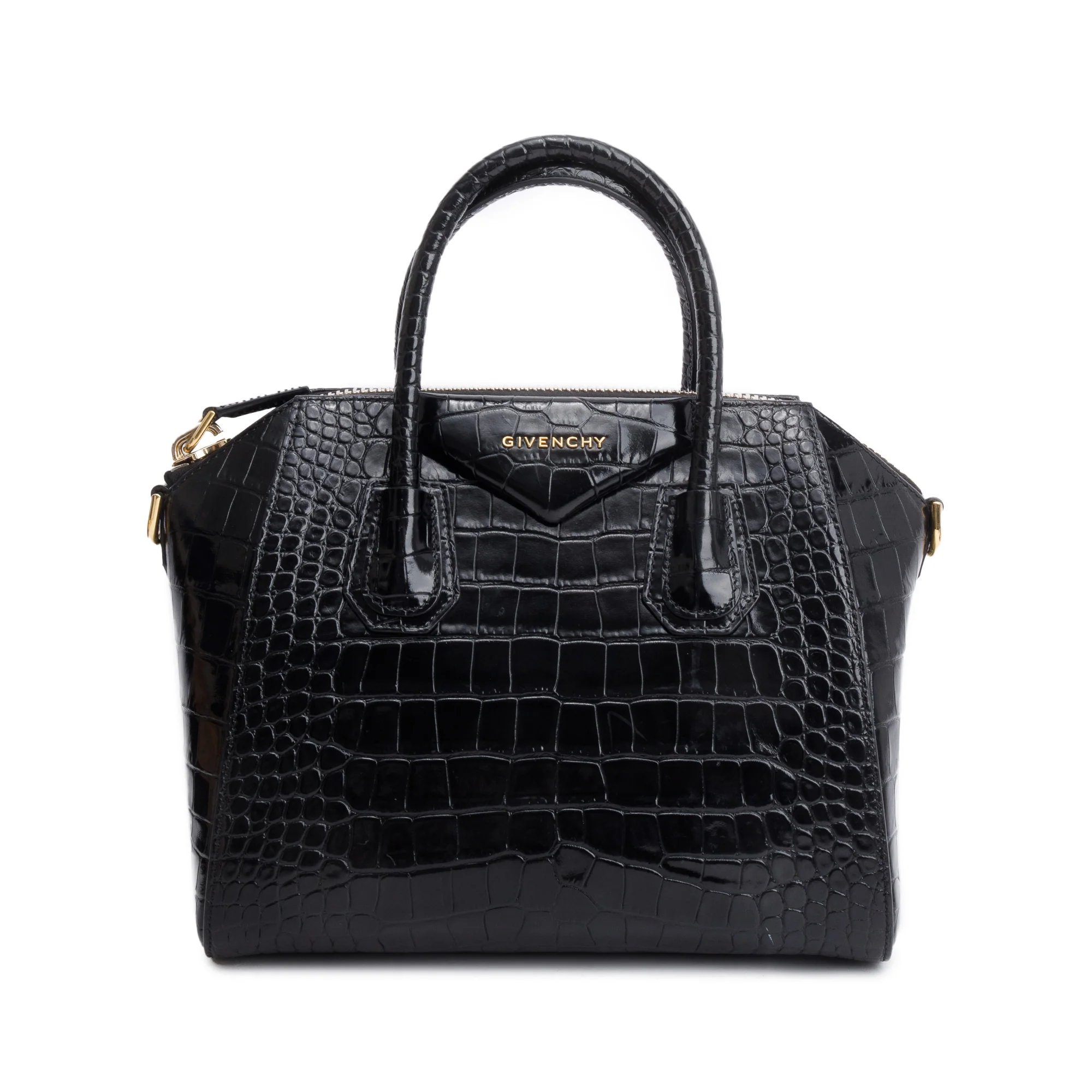 Givenchy Black Croc-Embossed Leather Small Antigona Bag - Image 3