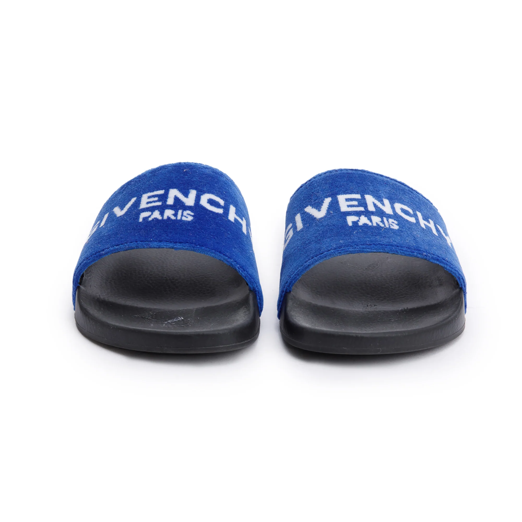 Givenchy Black Rubber Blue Velvet Logo Slides, Size 37 w/ Box - Image 4