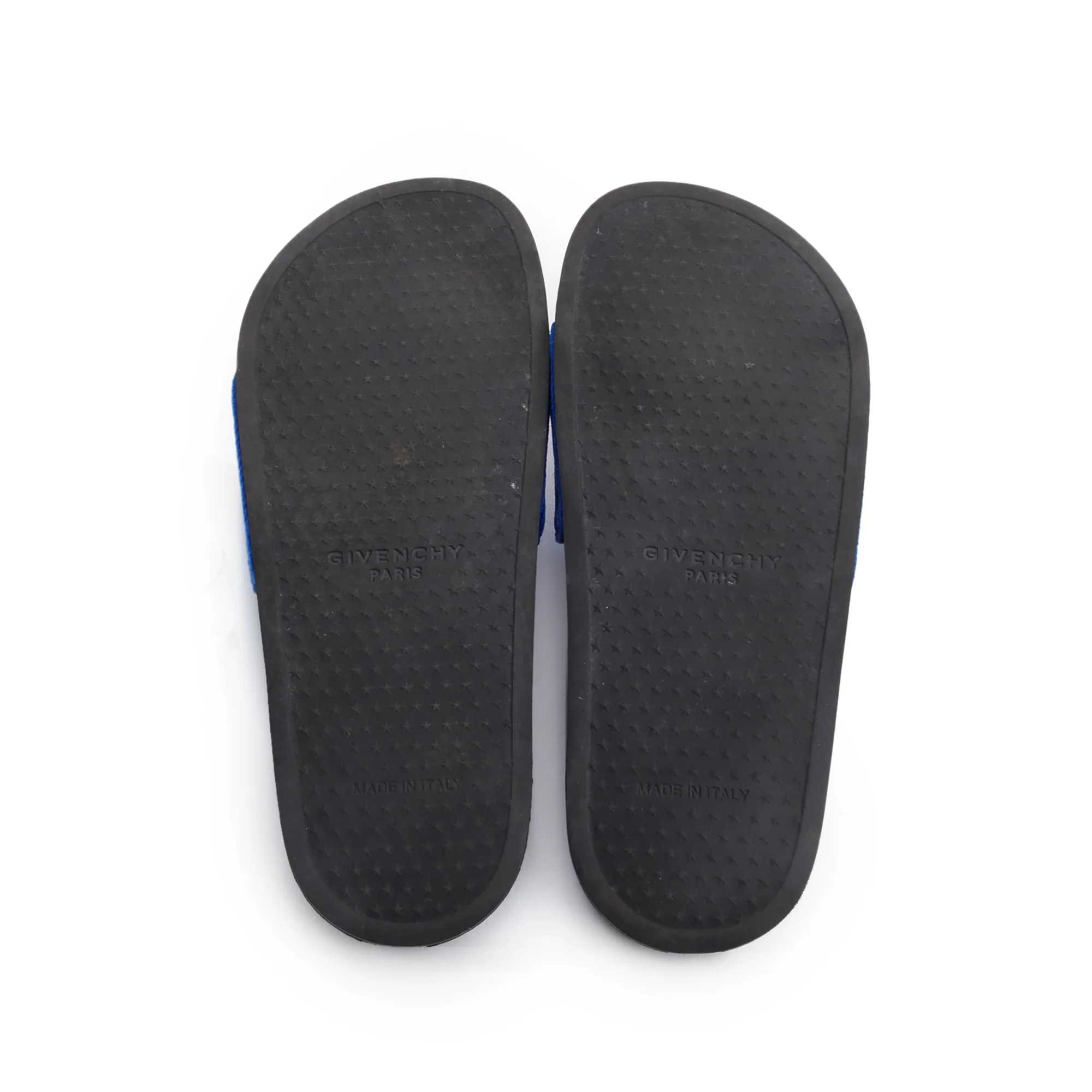 Givenchy Black Rubber Blue Velvet Logo Slides, Size 37 w/ Box - Image 5