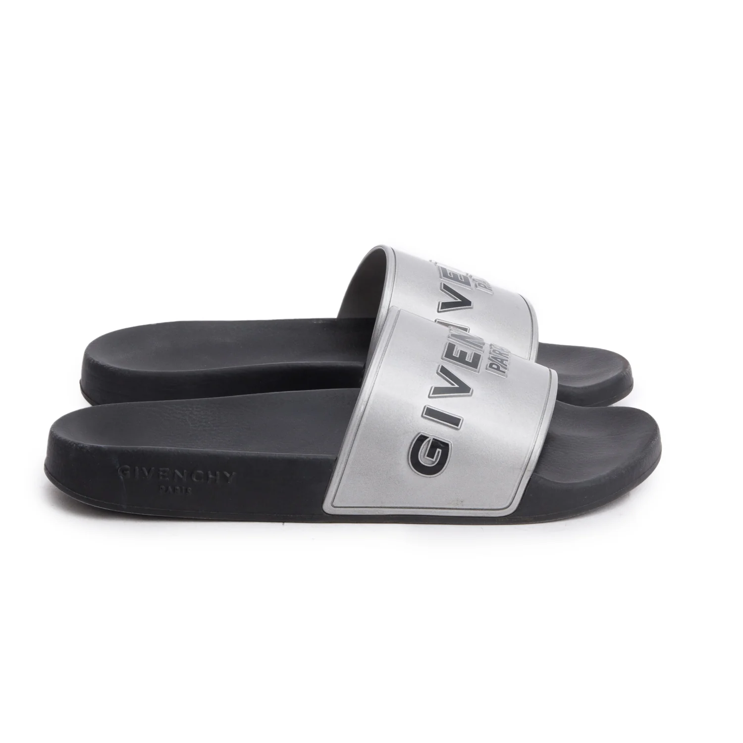 Givenchy Black/Silver Rubber  Logo Slides, Size 39 - Image 2
