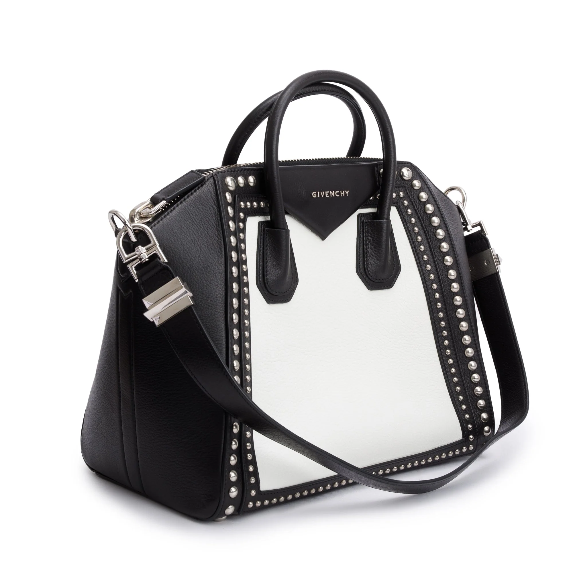 Givenchy Black/White Calfskin Leather Studded Medium Antigona Bag - Image 3