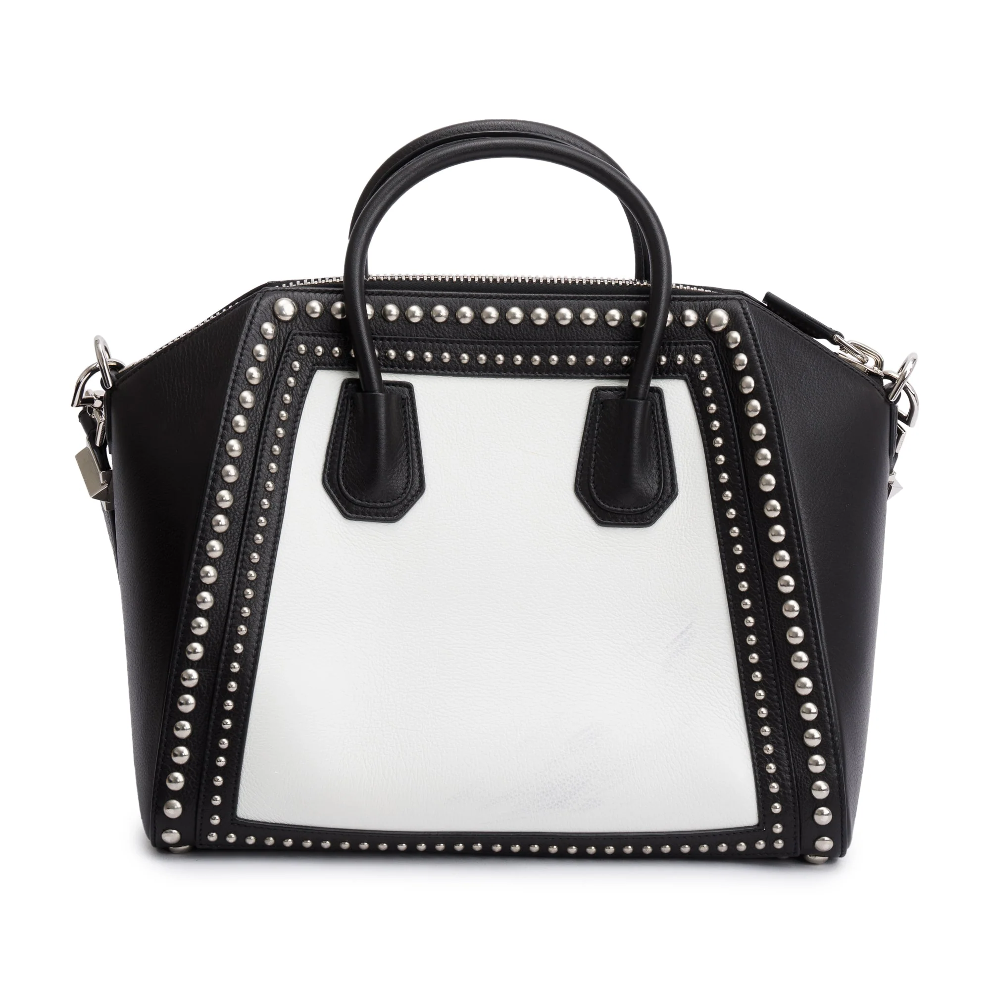 Givenchy Black/White Calfskin Leather Studded Medium Antigona Bag - Image 4