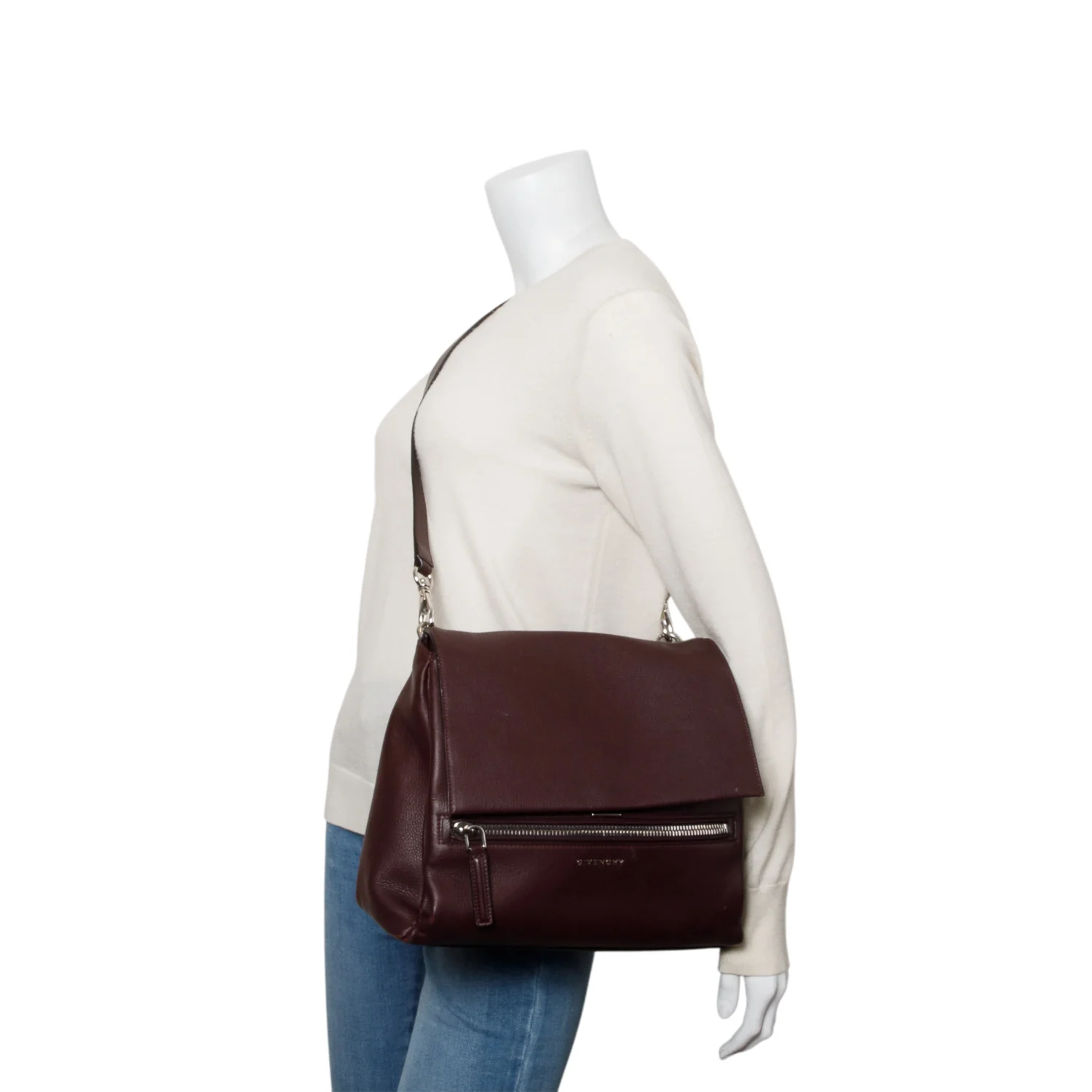 Givenchy Burgundy Calfskin Leather Medium Pandora Pure Satchel Bag w/ Strap - Image 2