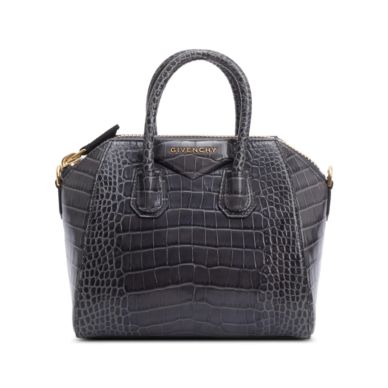 Givenchy Grey Croc Embossed Leather Mini Antigona Bag w/ Strap - Image 3