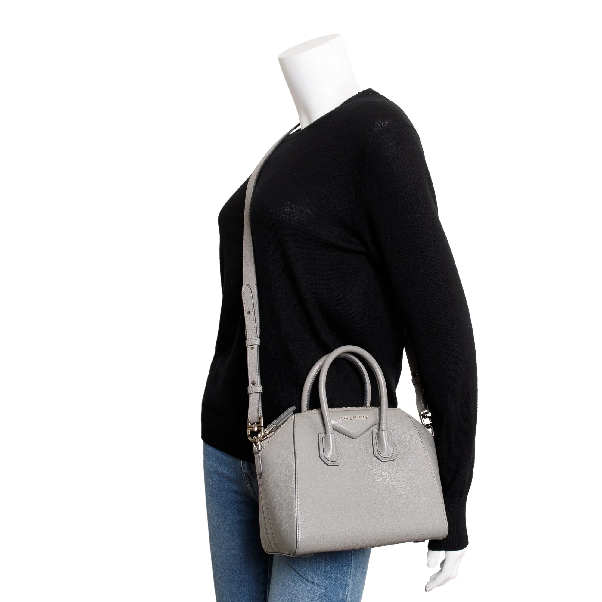 Givenchy Grey Goatskin Leather Mini Antigona Bag w/ Strap - Image 2