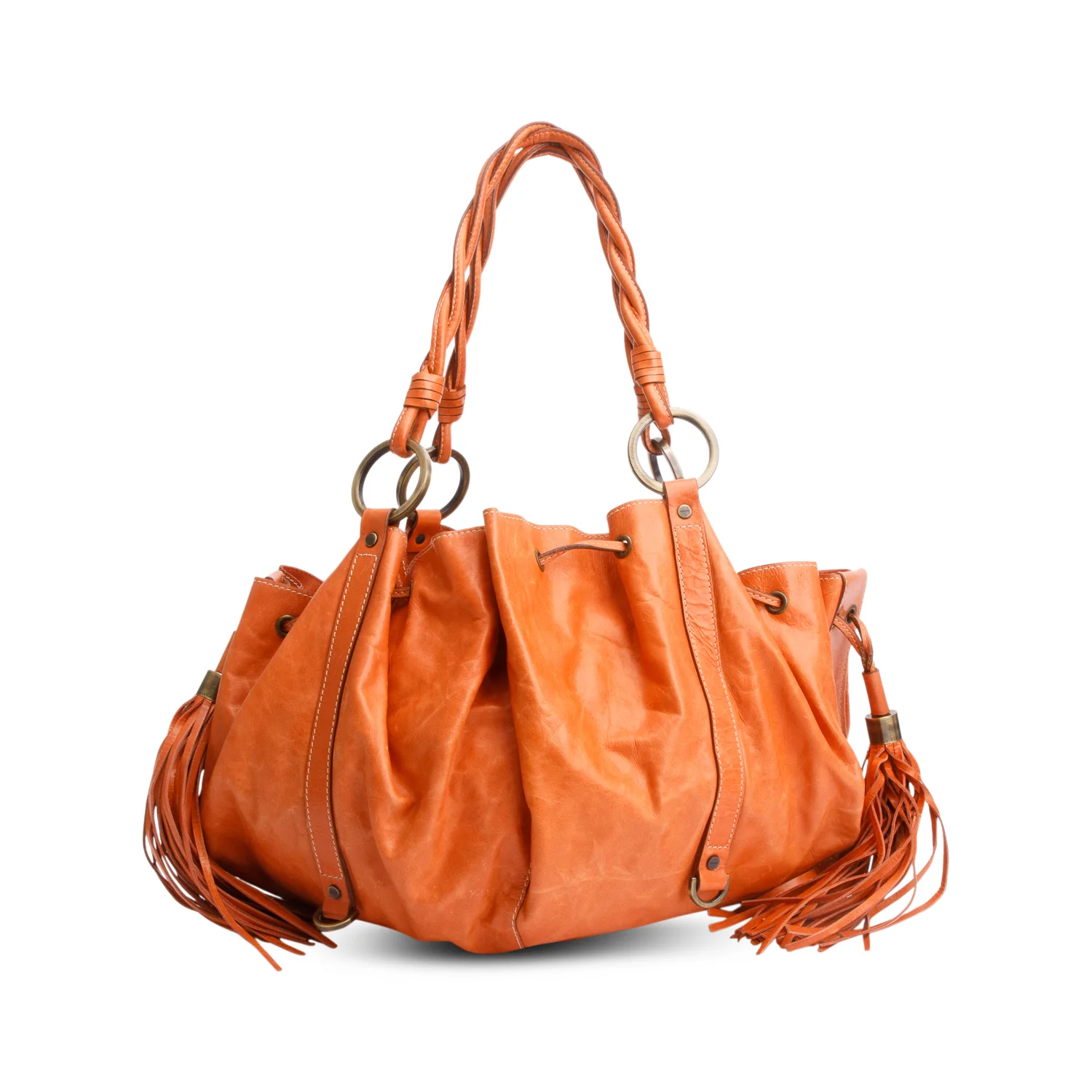 Givenchy Orange Calfskin Leather Tassel Drawstring Medium Pumpkin Hobo Bag w/ Pouch - Image 2