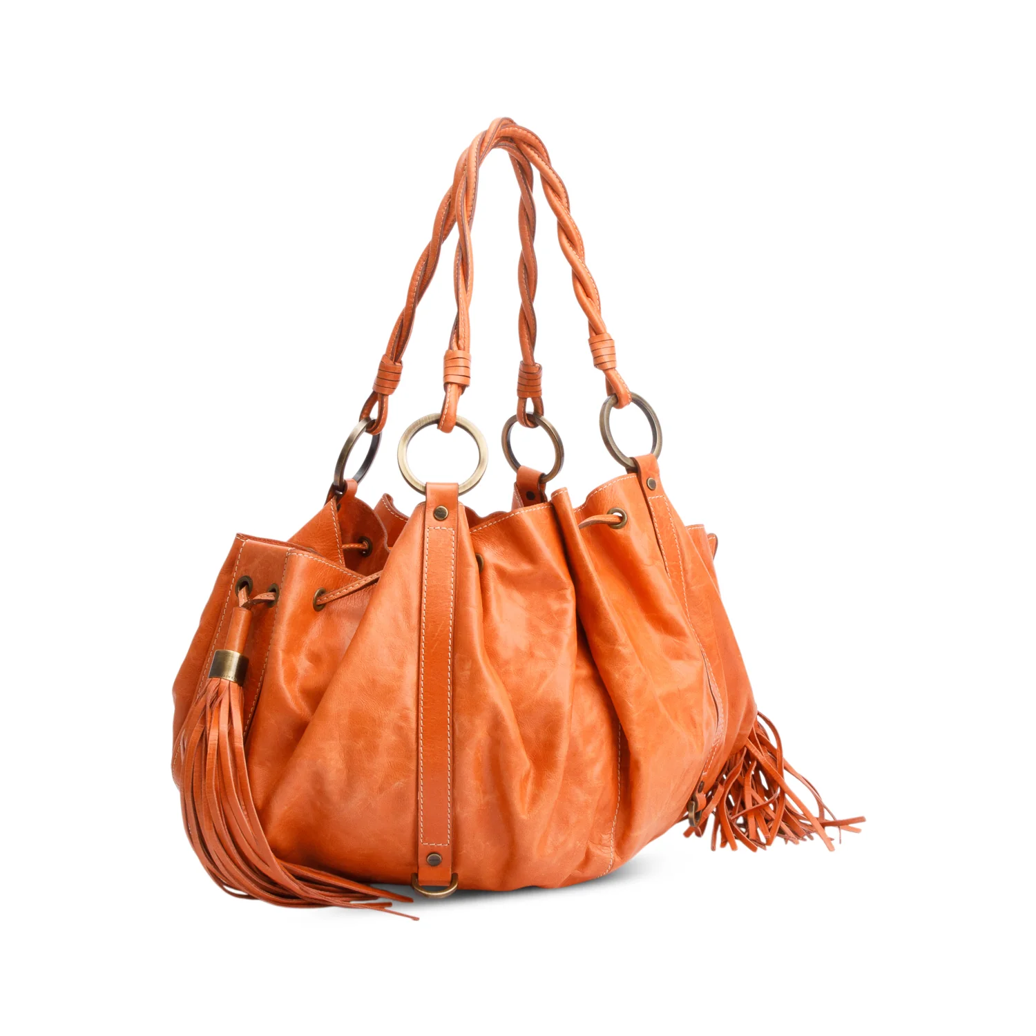 Givenchy Orange Calfskin Leather Tassel Drawstring Medium Pumpkin Hobo Bag w/ Pouch - Image 3