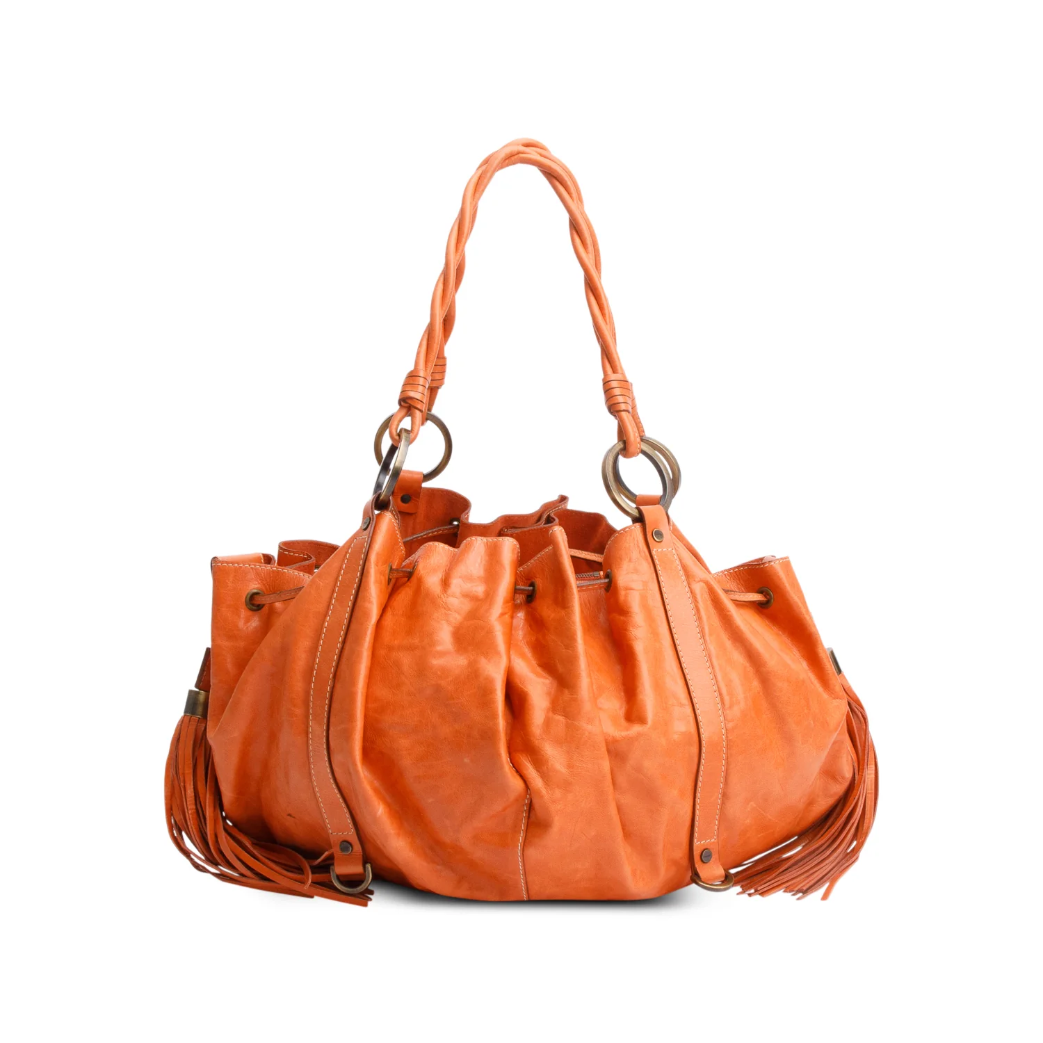Givenchy Orange Calfskin Leather Tassel Drawstring Medium Pumpkin Hobo Bag w/ Pouch - Image 4