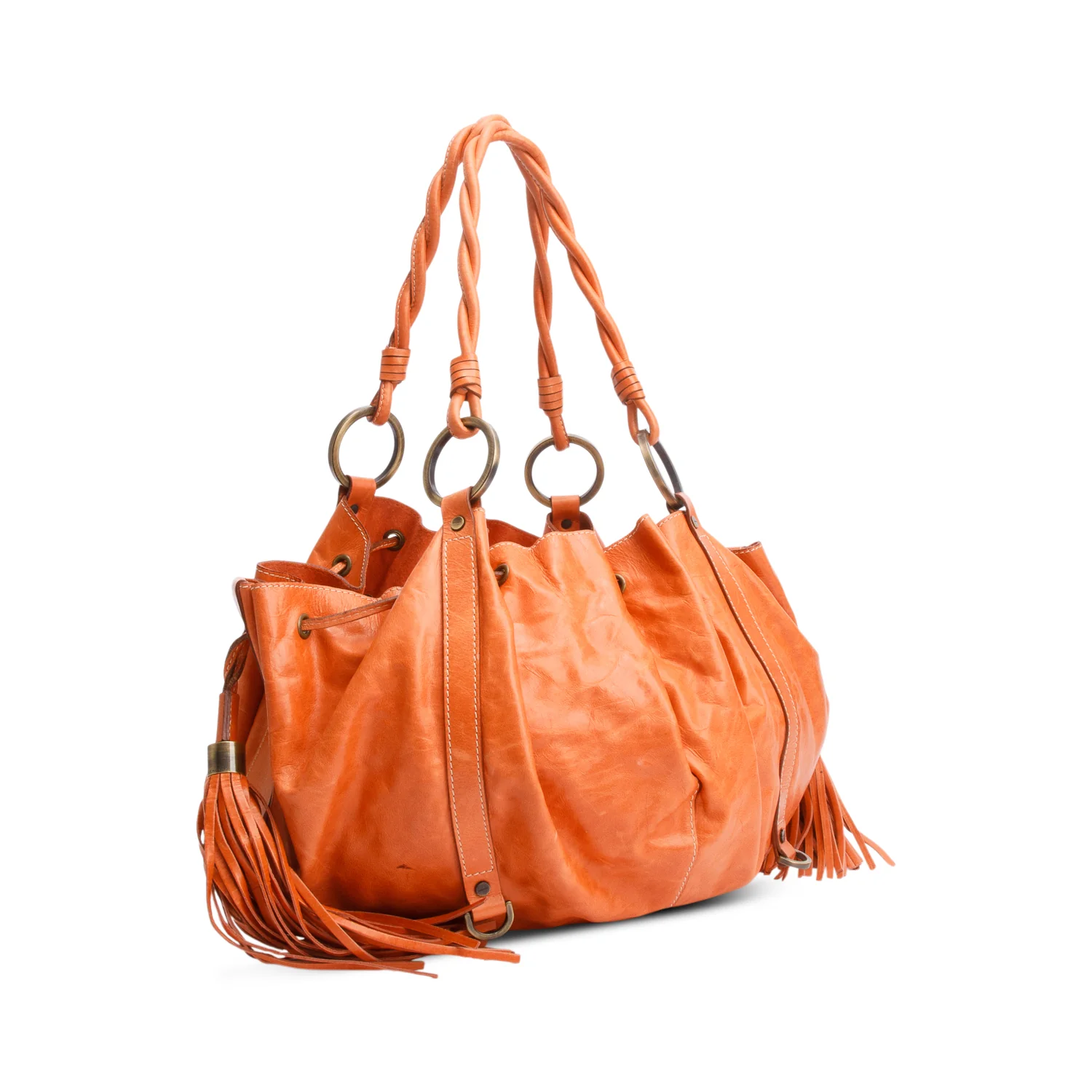 Givenchy Orange Calfskin Leather Tassel Drawstring Medium Pumpkin Hobo Bag w/ Pouch - Image 5