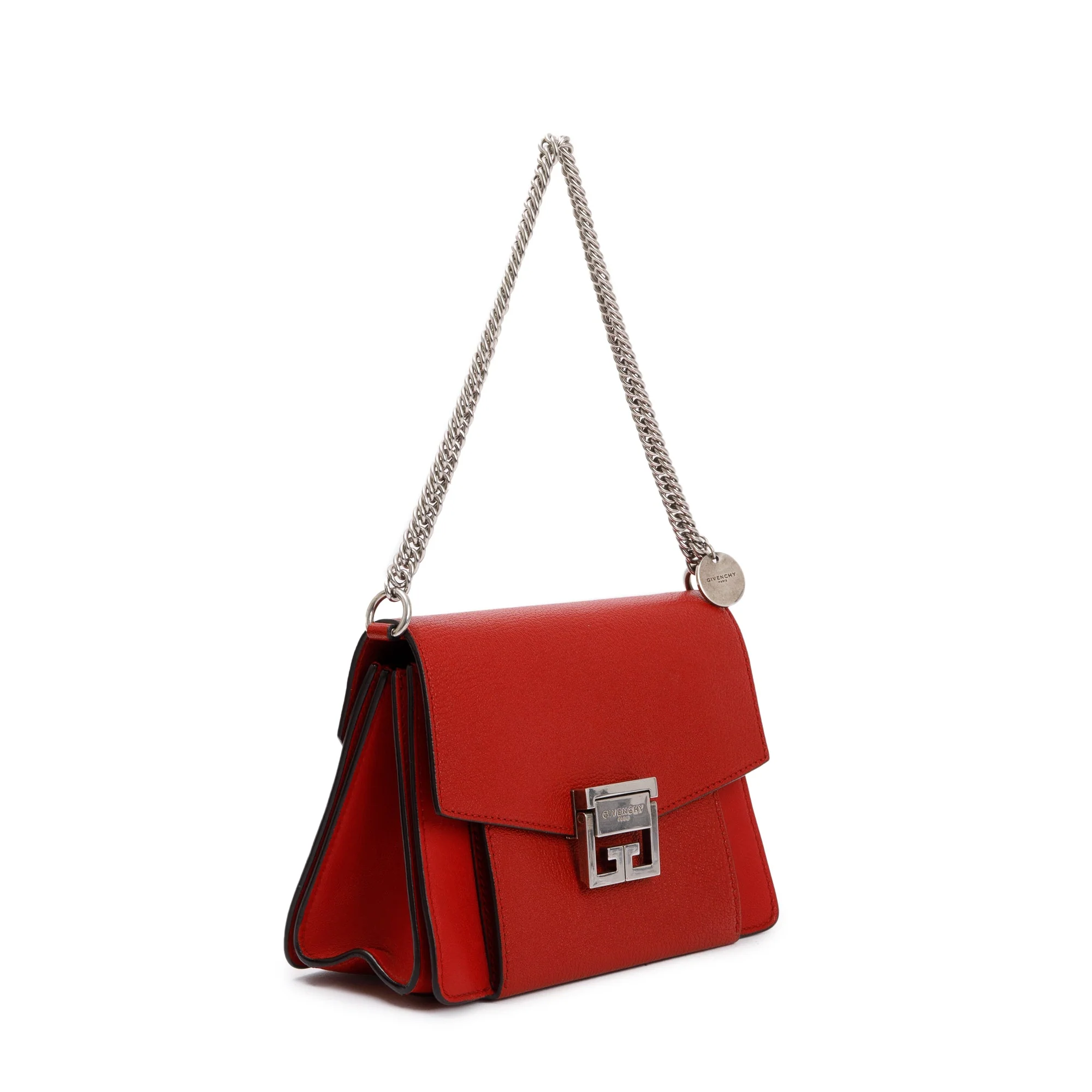 Givenchy Red Calfskin Leather Small GV3 Crossbody Bag w/ Strap - Image 4