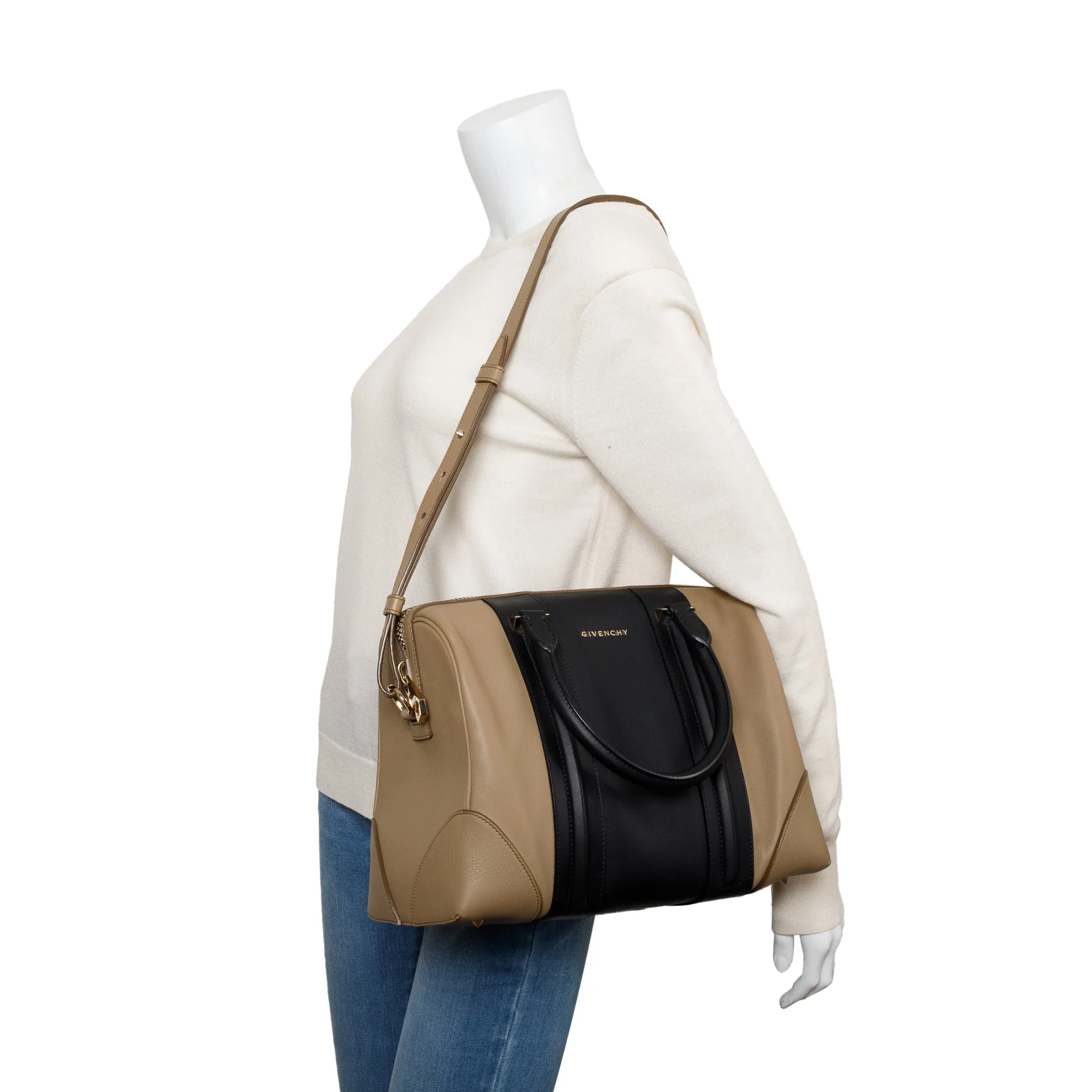 Givenchy Taupe/Black Colorblock Leather Lucrezia Top Handle Bag w/ Strap - Image 2