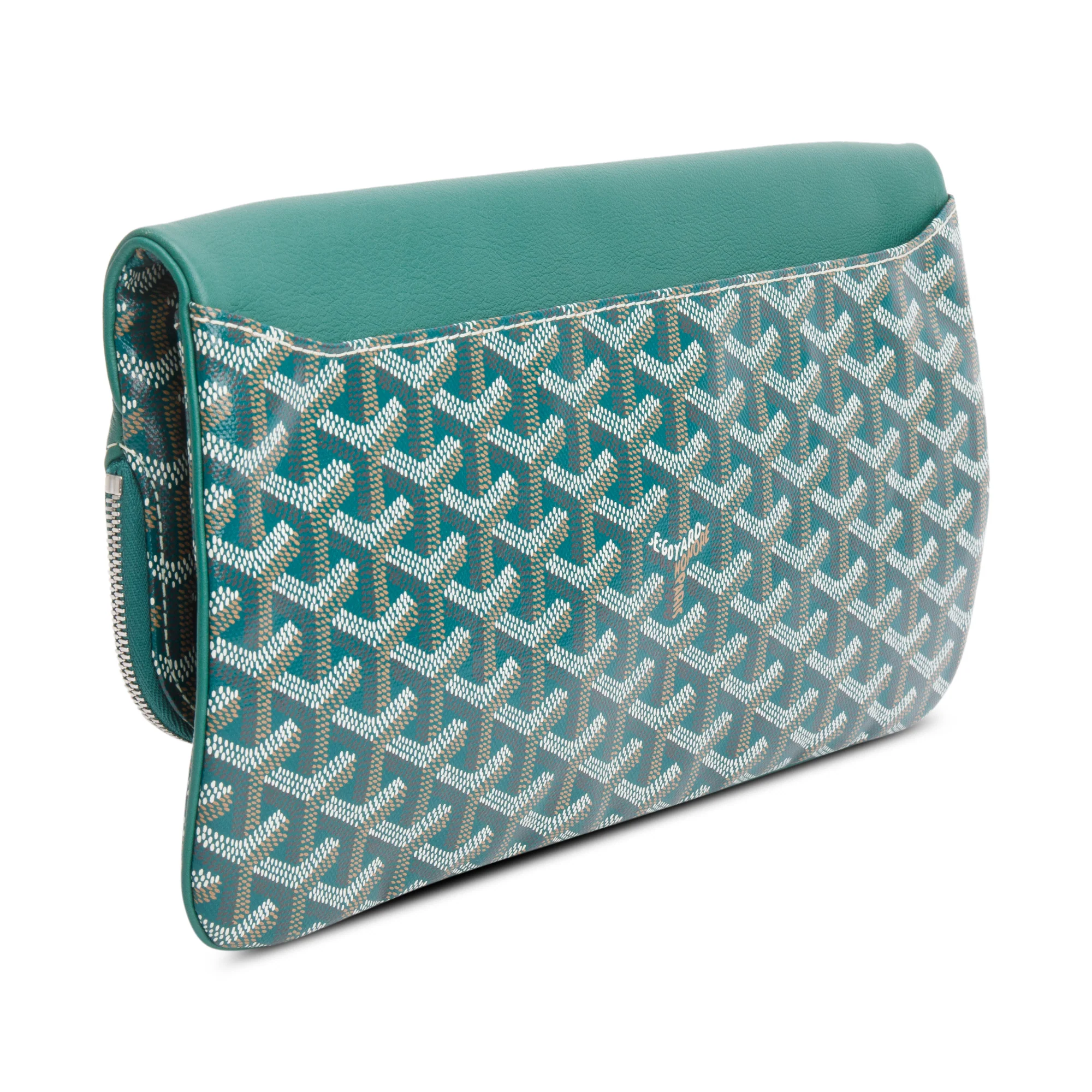 Goyard 2021 Green Leather & Goyaradine Canvas Sainte-Marie Foldable Clutch - Image 4