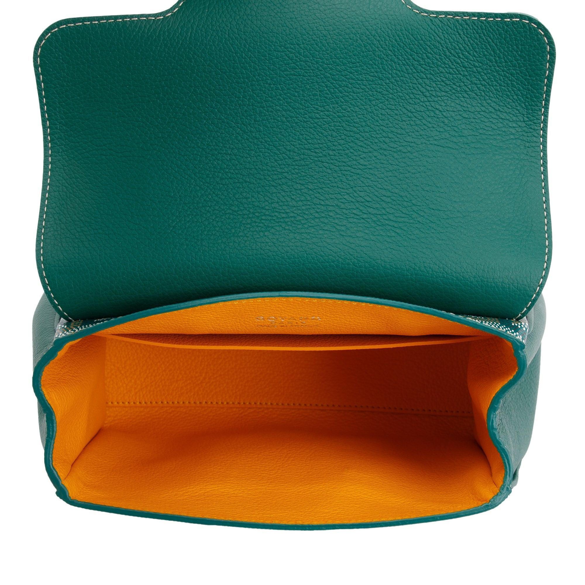 Goyard 2023 Green Leather & Goyardine Canvas Mini Saigon Bag w/ Strap & Receipt - Image 7