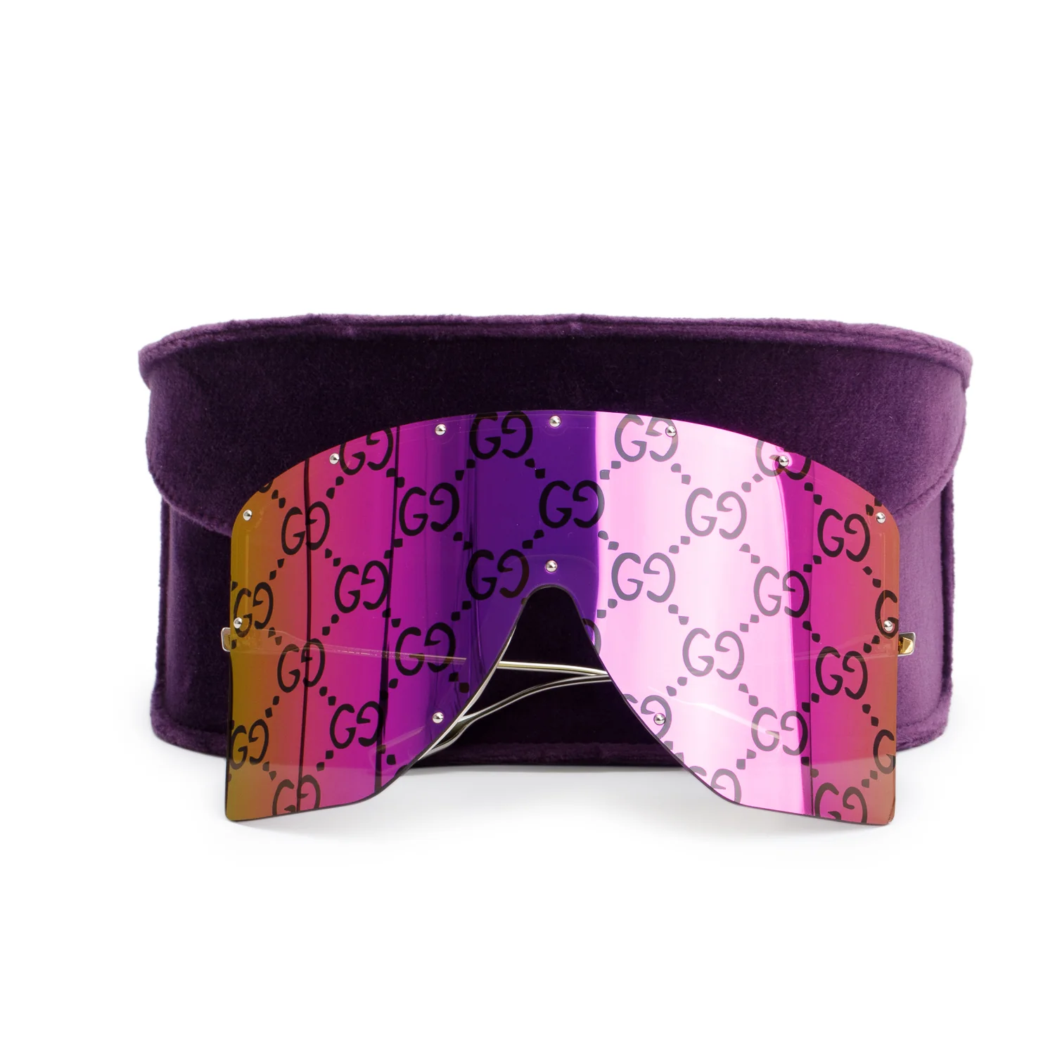 Gucci 1244S Purple Monogram GG Shield Sunglasses w/ Case - Image 2