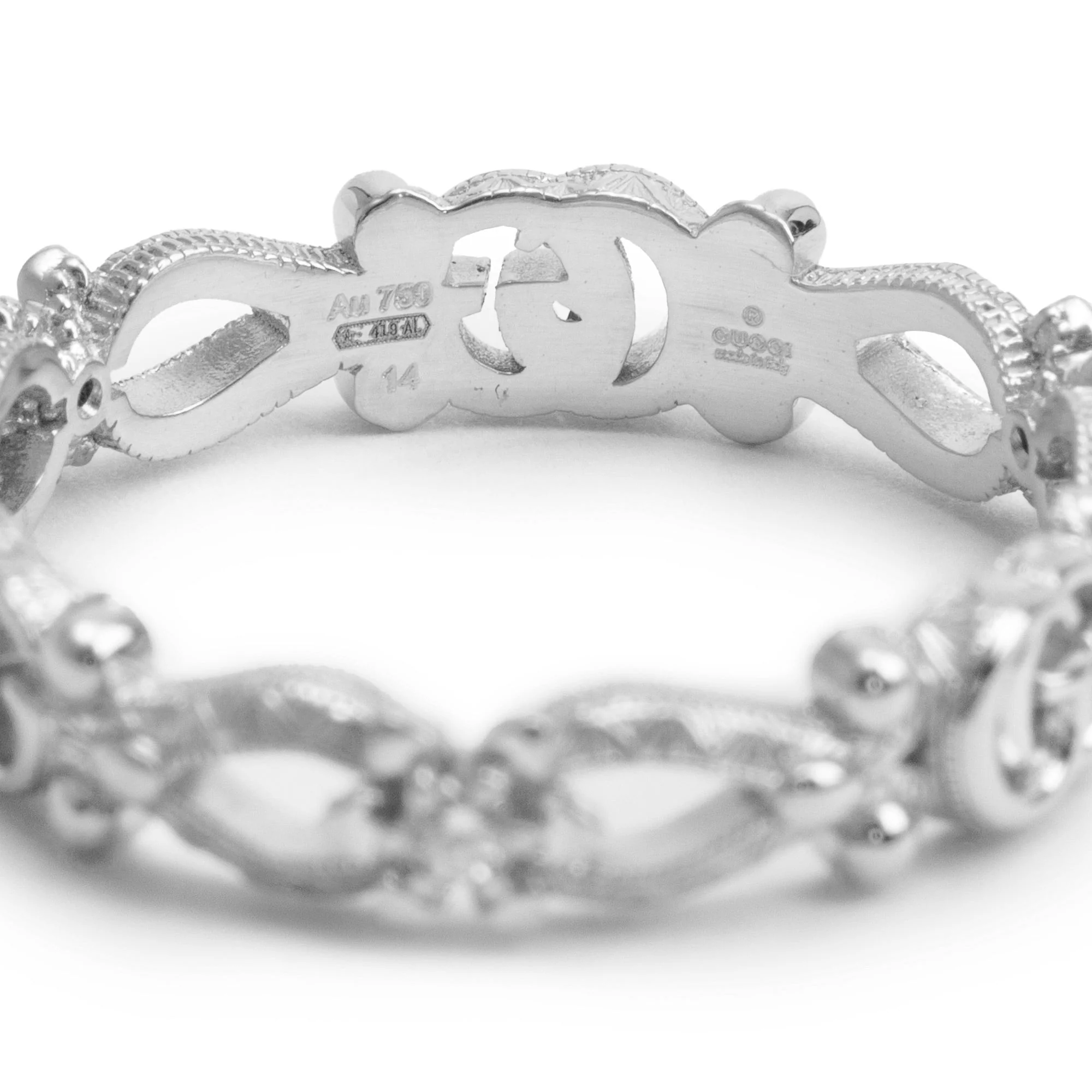 Gucci 18k White Gold Diamond Flora Narrow Ring, Size 14 6.5 - Image 2