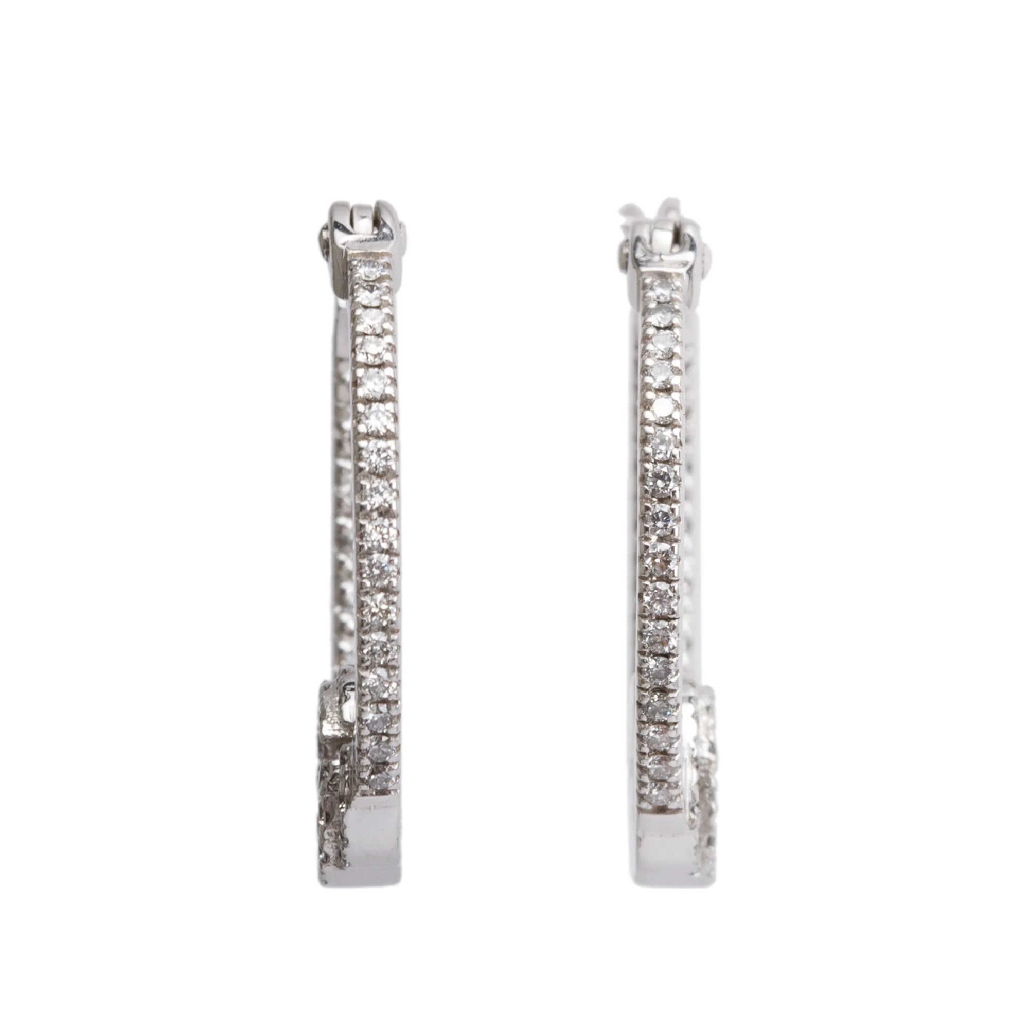 Gucci 18k White Gold Diamond GG Running Hoop Earrings w/ Box - Image 5