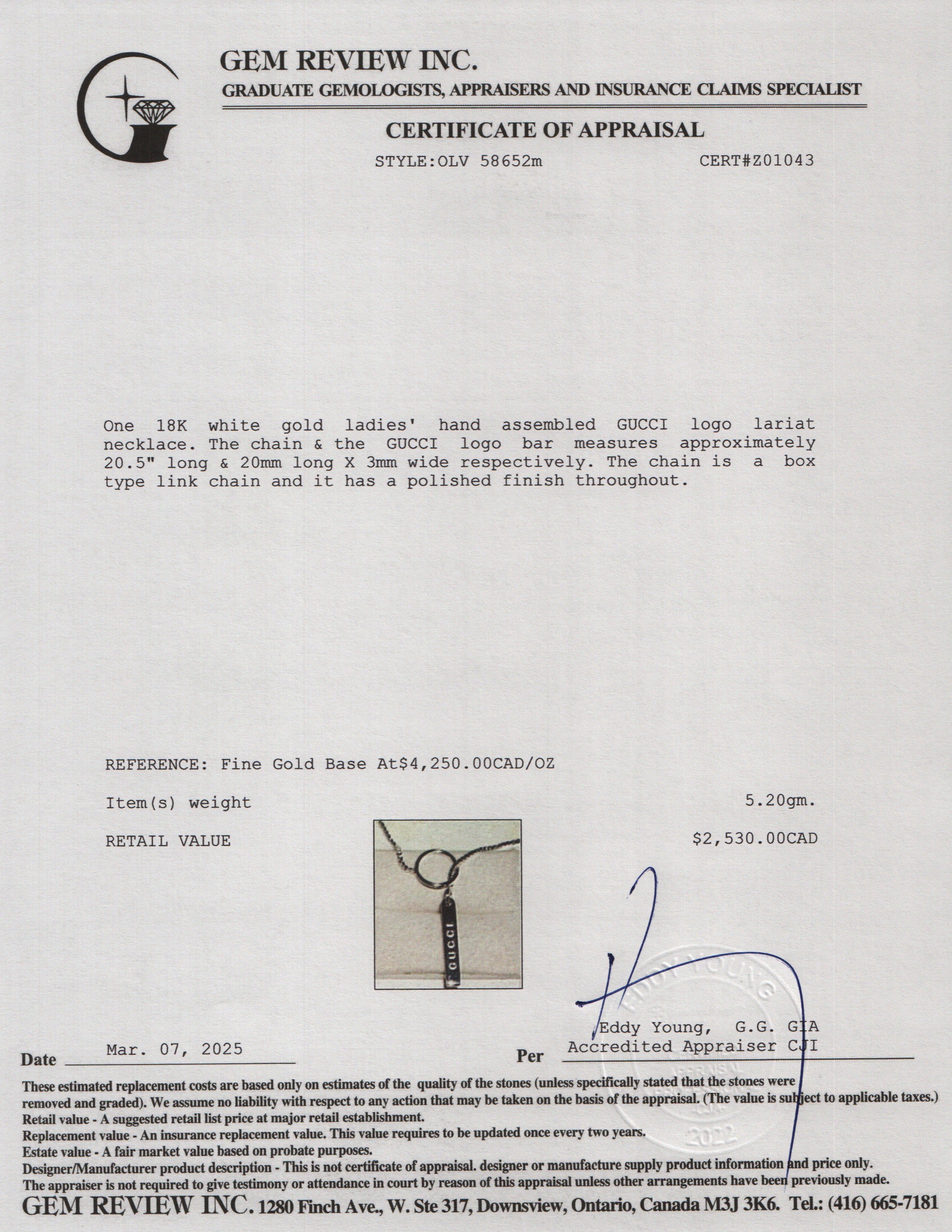 Gucci 18k White Gold Logo Lariat Necklace - Image 5