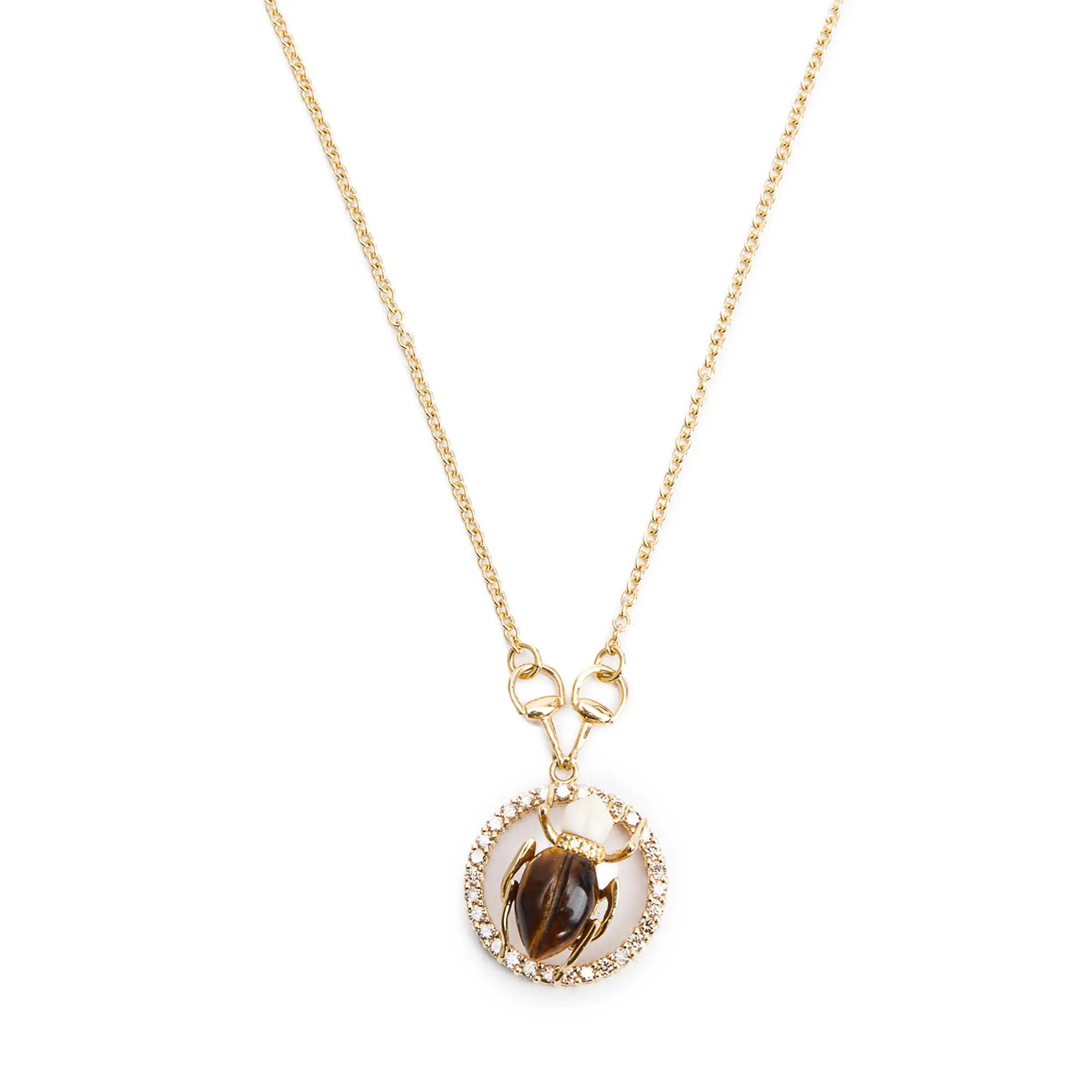 Gucci 18k Yellow Gold Diamond Scarab Beetle Pendant Necklace w/ Box