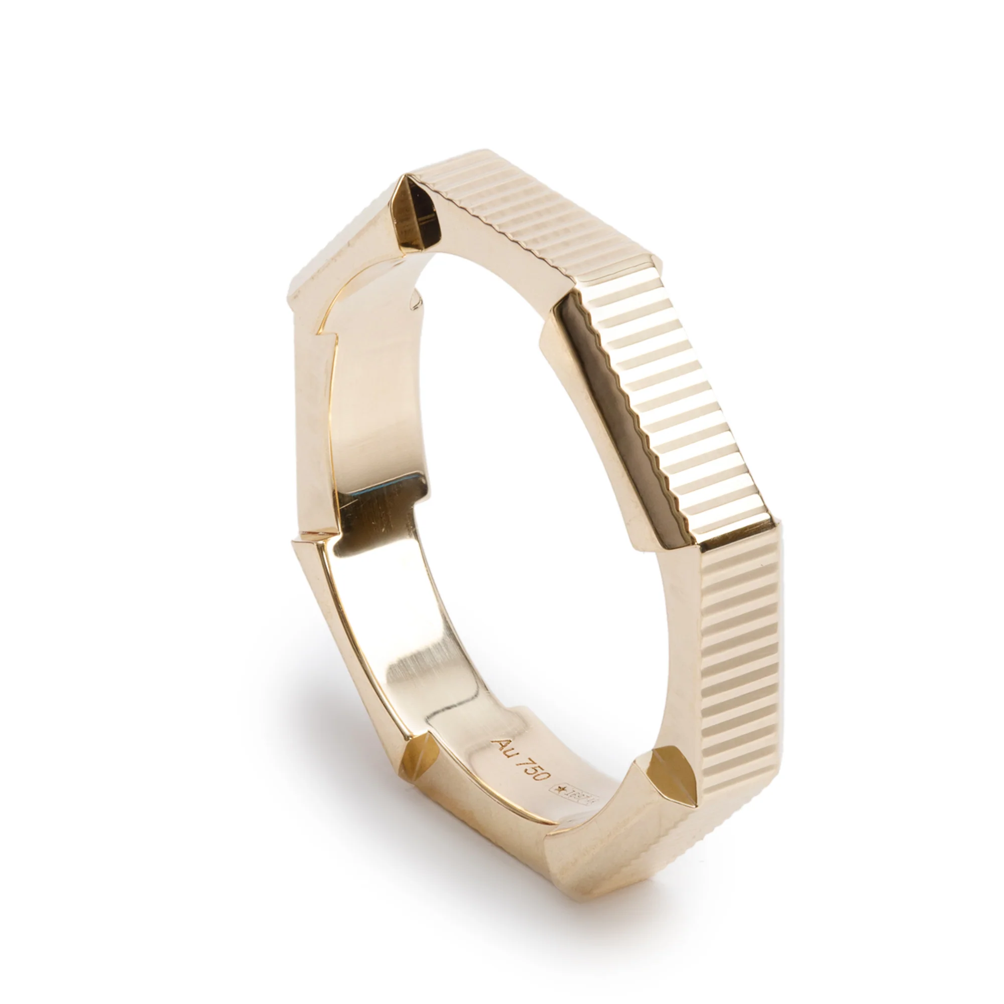 Gucci 18k Yellow Gold Link to Love Striped Ring, Size 9 4.75 - Image 2
