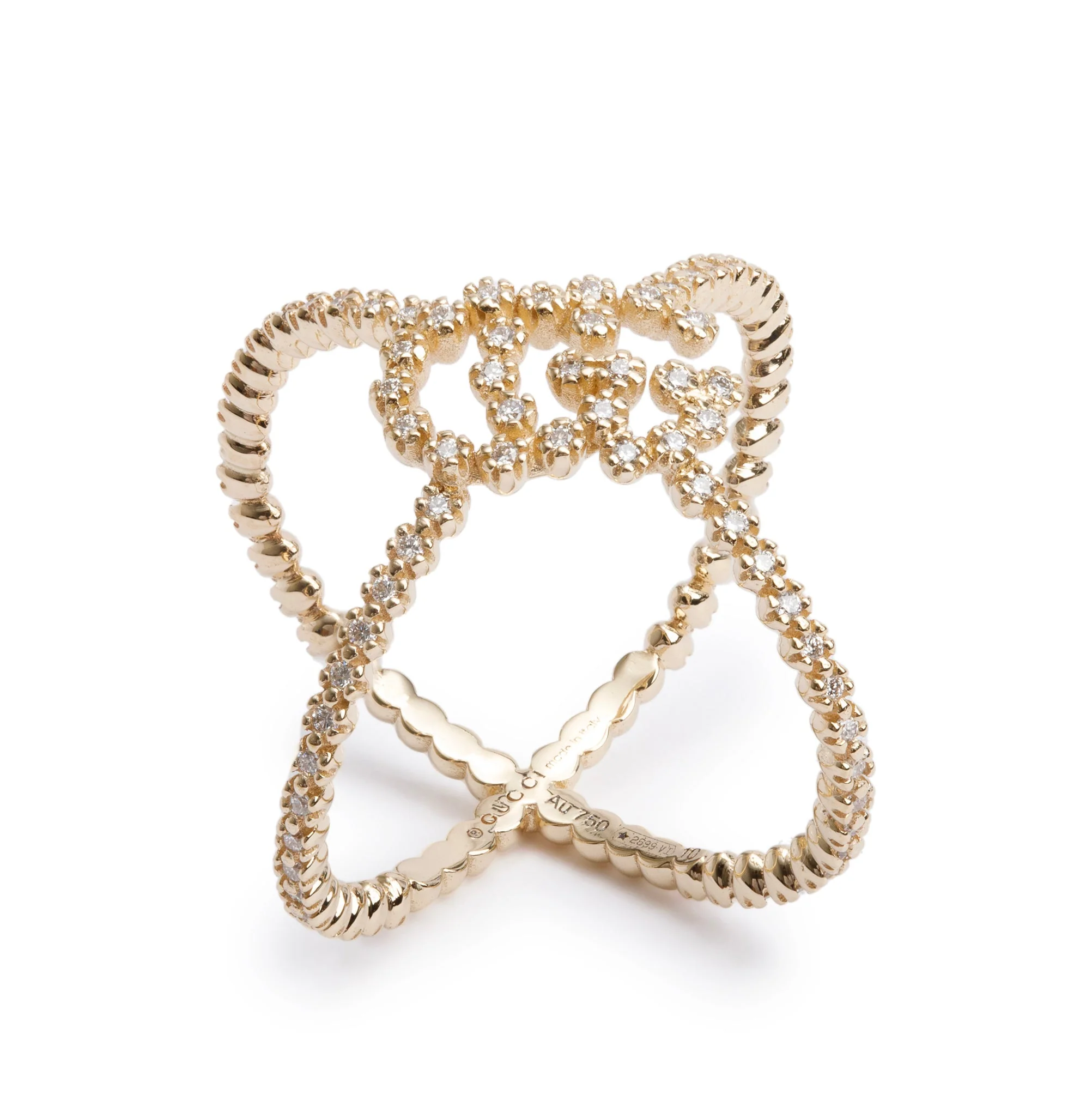 Gucci 18k Yellow Gold Pave Diamond Running GG X Ring, Size 10 4.75 - Image 2