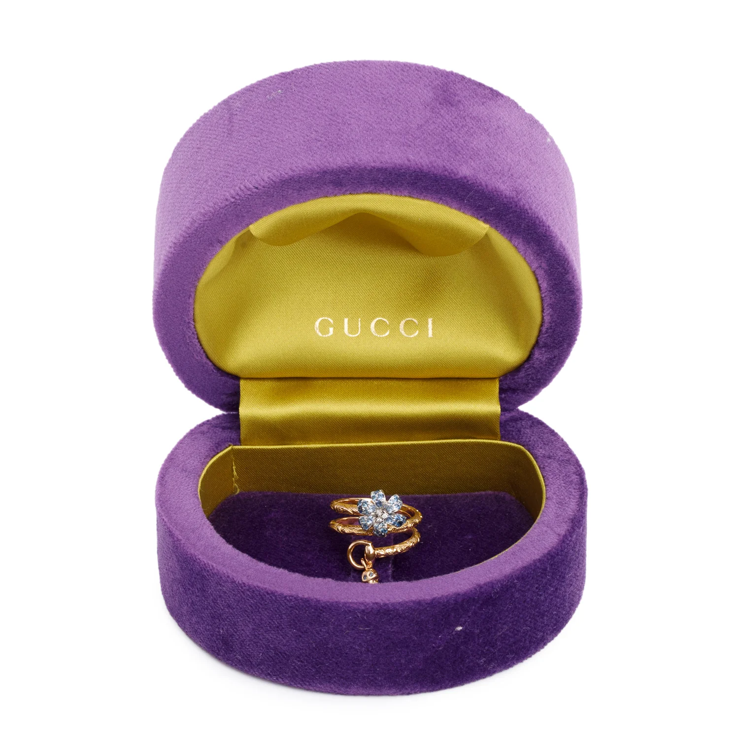 Gucci 18k Yellow Gold Sapphire & Diamond Flora Ring, Size 11 5.75 w/ Box - Image 2