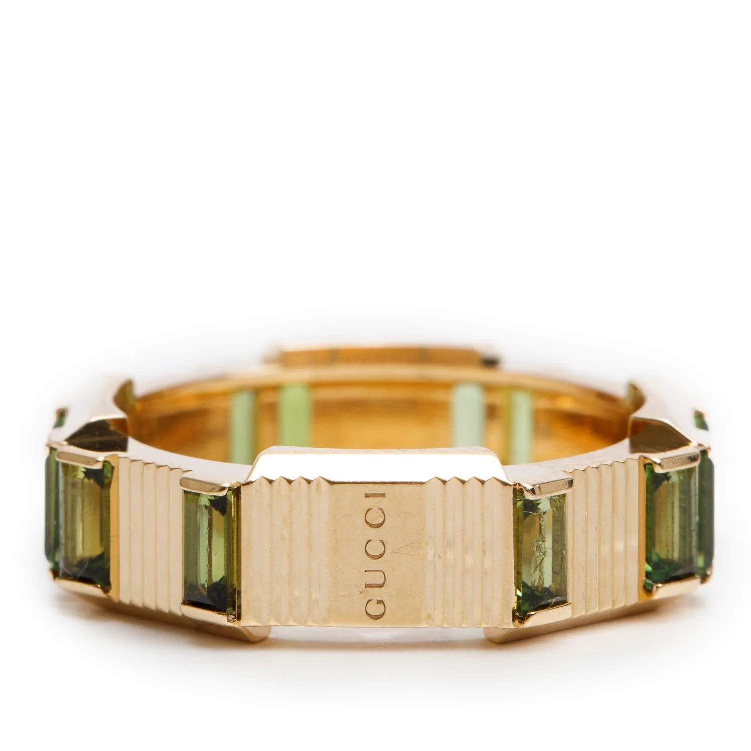 Gucci 18k Yellow Gold Tourmaline Link to Love Striped Ring, Size 14 6.75 - Image 2