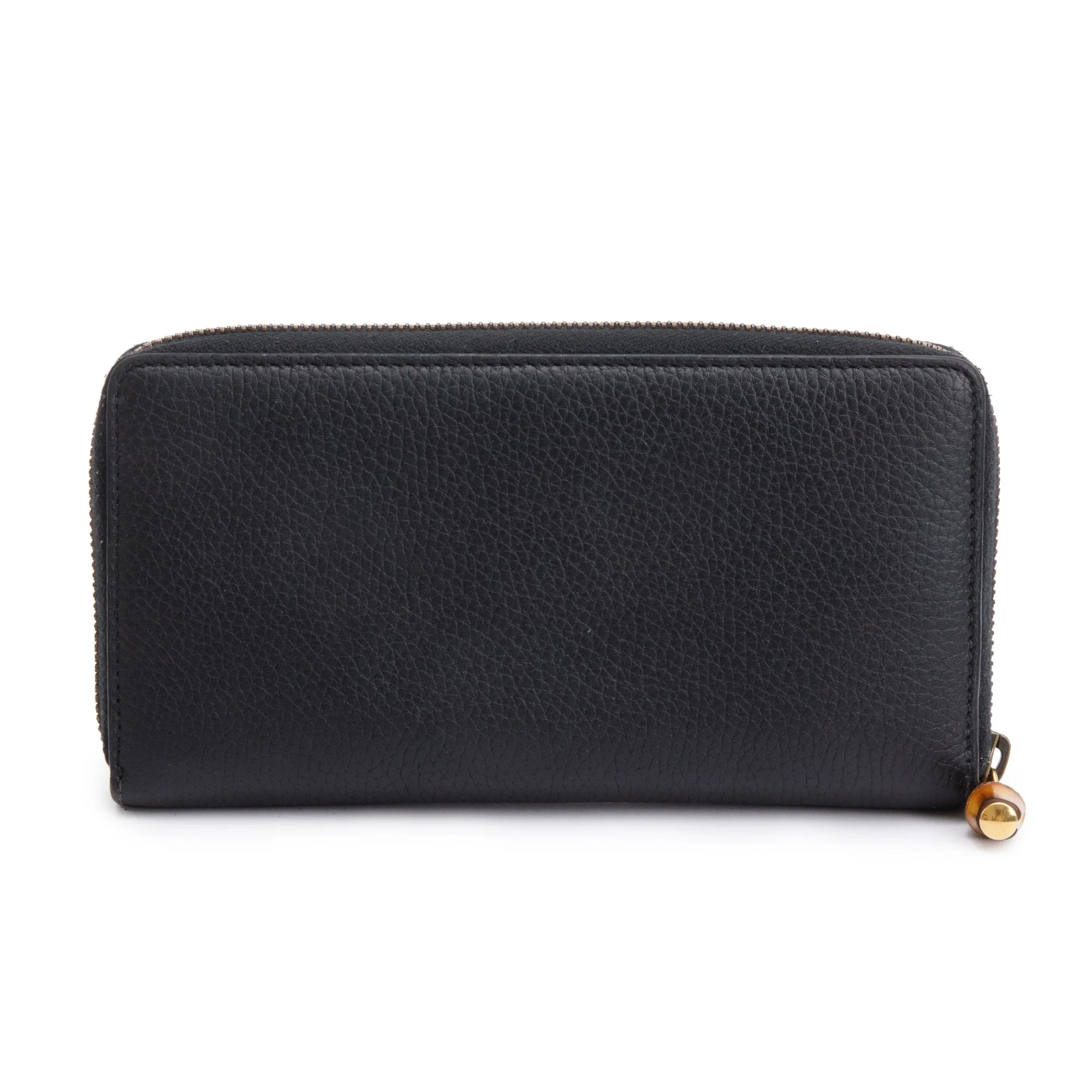 Gucci 2023 Black Leather Zip Around Wallet With Bamboo w/ Box & Receipt - Image 4
