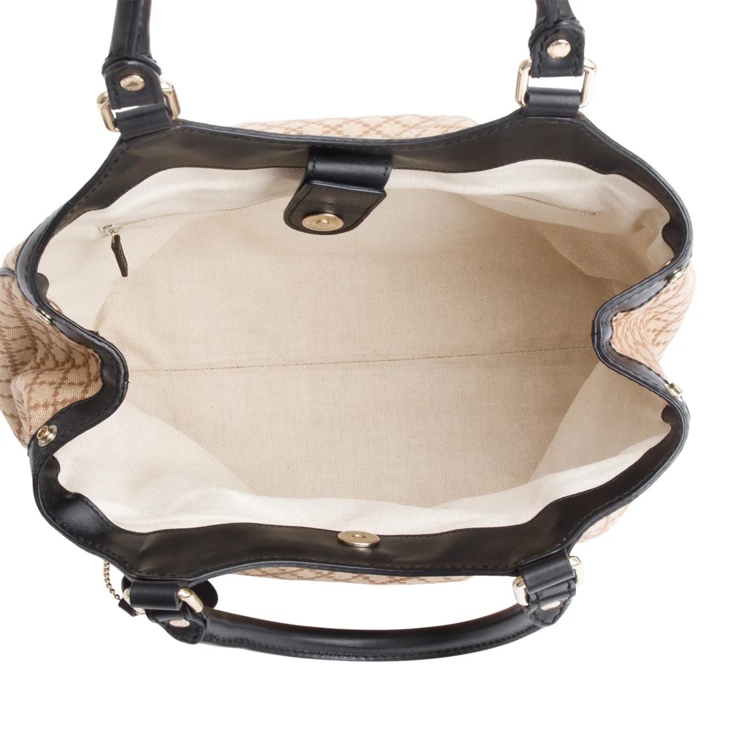 Gucci Beige Diamante Canvas Black Leather Trim Medium Sukey Bag - Image 6