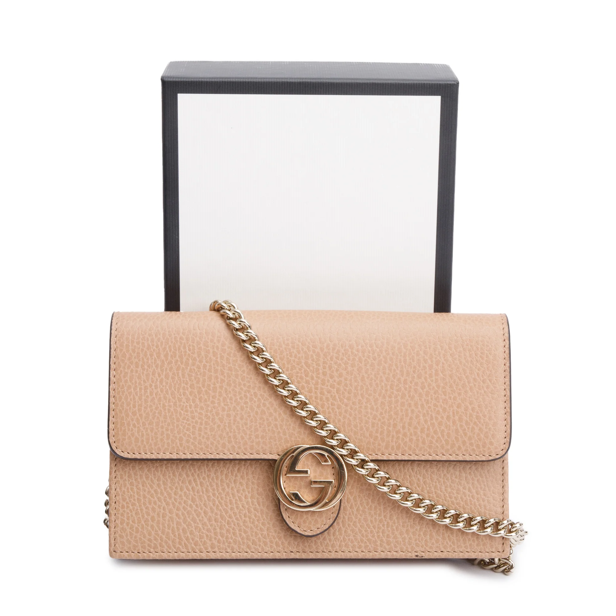 Gucci Beige Dollar Calfskin Leather Interlocking GG Wallet on Chain w/ Box - Image 3