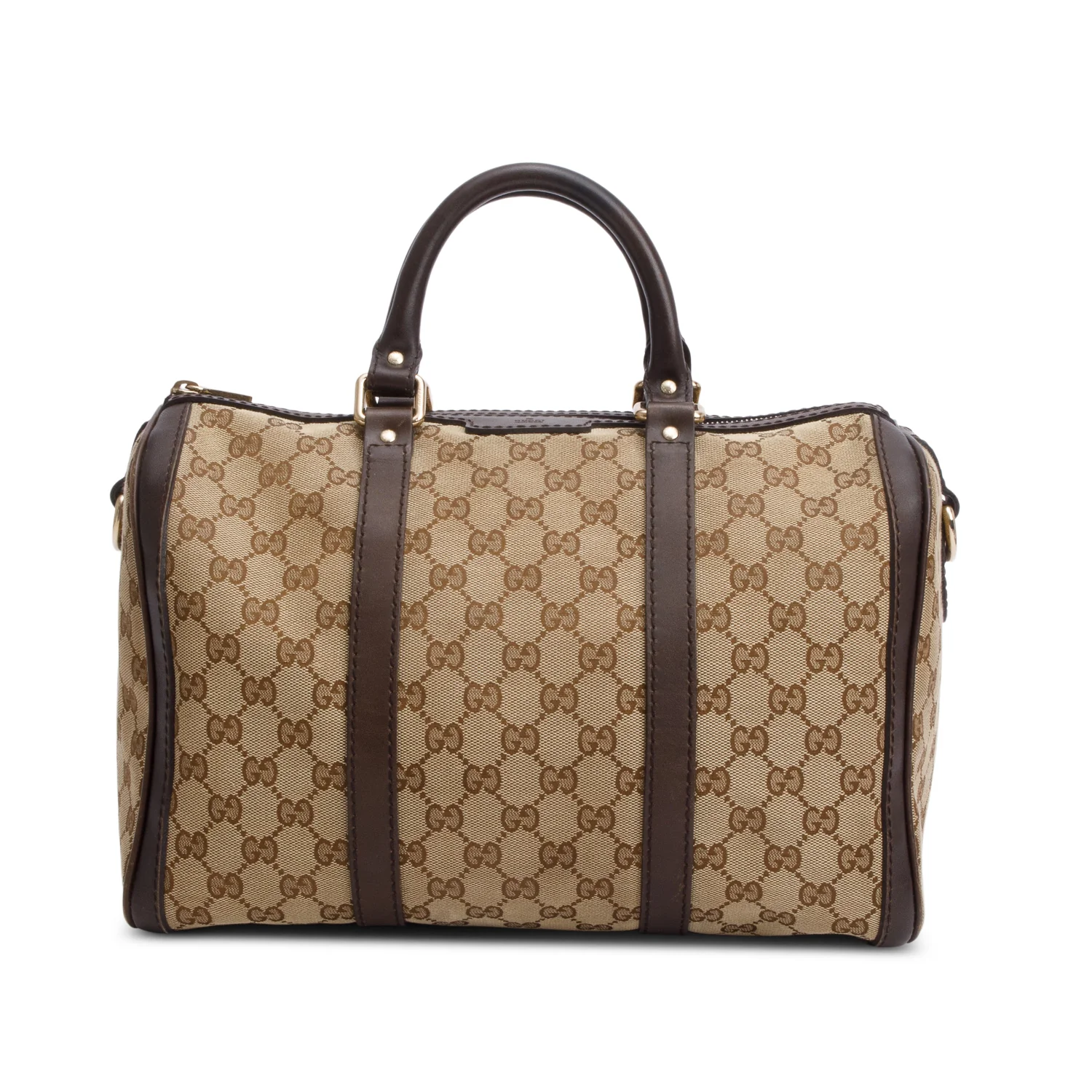 Gucci Beige GG Canvas Brown Leather Trim Joy Boston Bag w/ Strap - Image 3