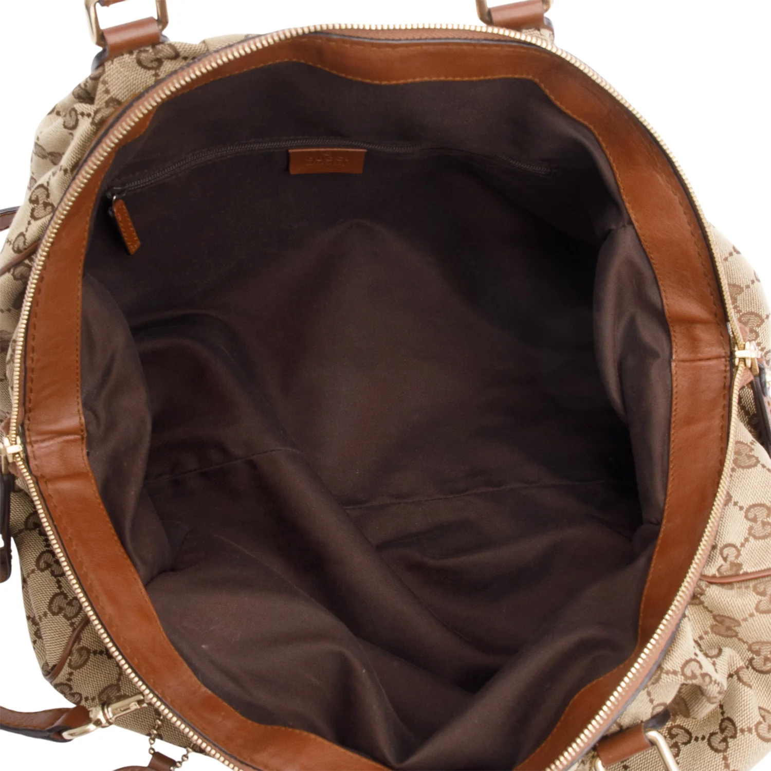 Gucci Beige GG Canvas Brown Leather Trim Medium Sukey Boston Bag w/ Strap - Image 8