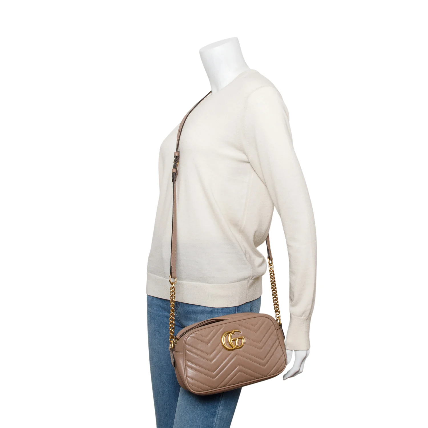 Gucci Beige GG Marmont Matelasse Small Camera Bag - Image 2
