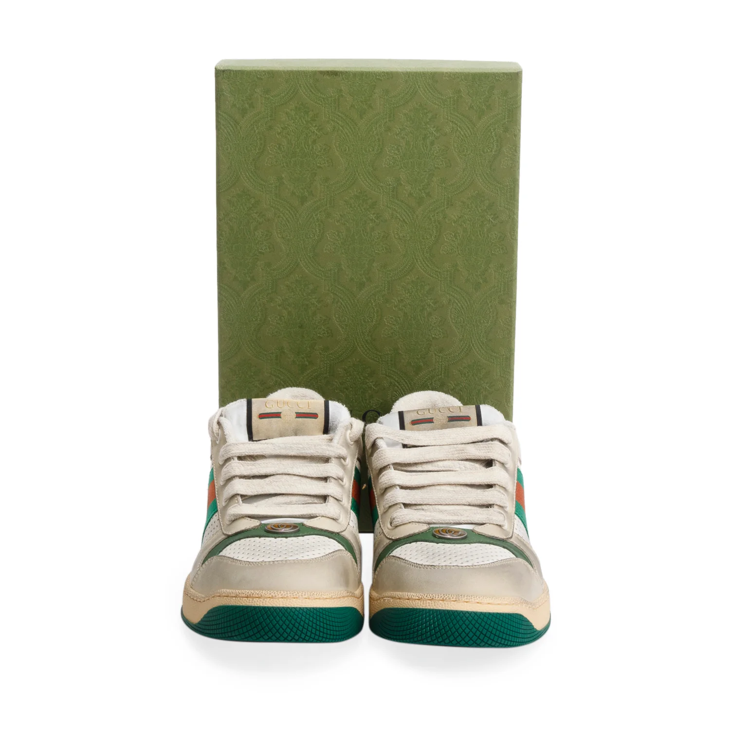 Gucci Beige, Green & White Leather Web Screener Sneakers, Men's Size 40.5 w/ Box - Image 2