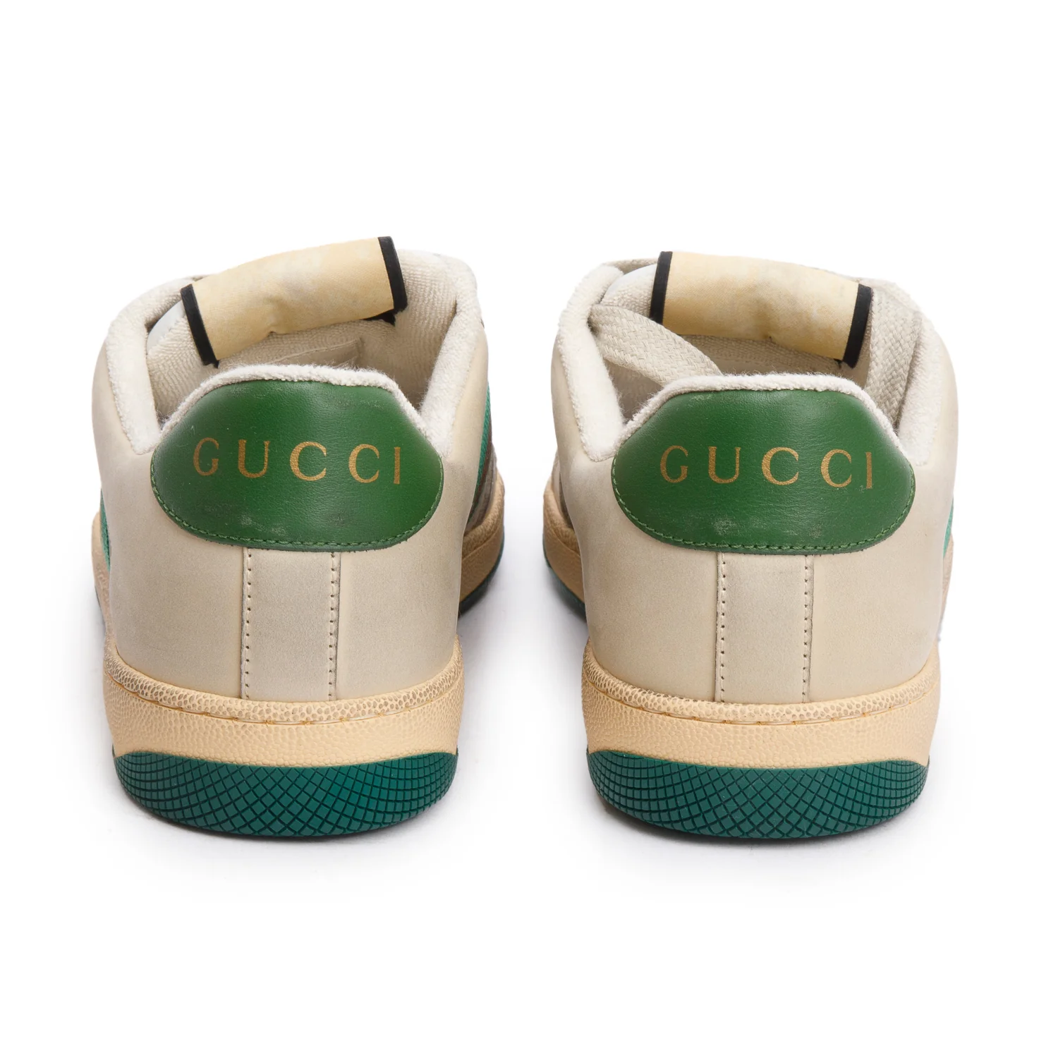 Gucci Beige, Green & White Leather Web Screener Sneakers, Men's Size 40.5 w/ Box - Image 5