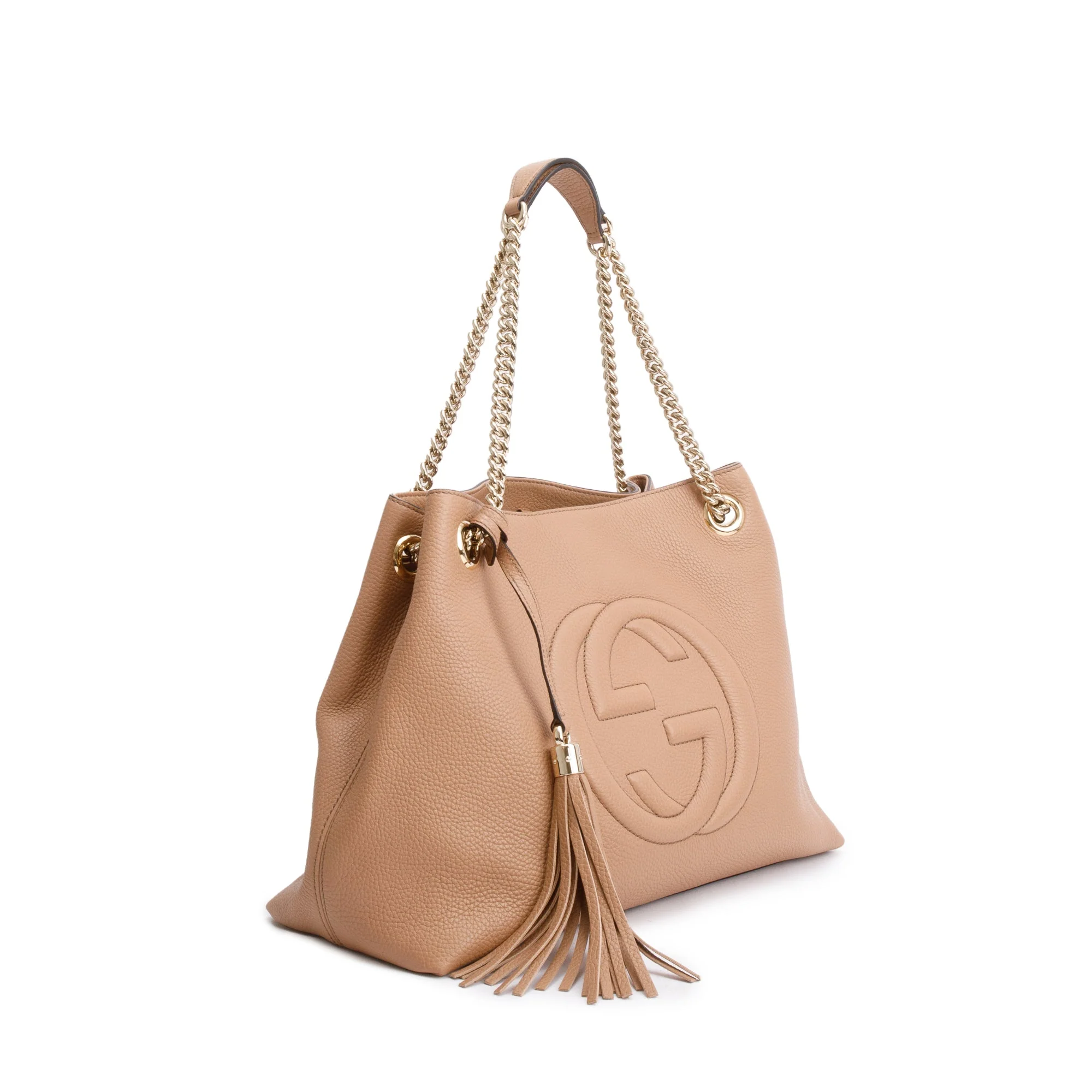 Gucci Beige Pebbled Calfksin Leather Medium Soho Chain Tote - Image 3