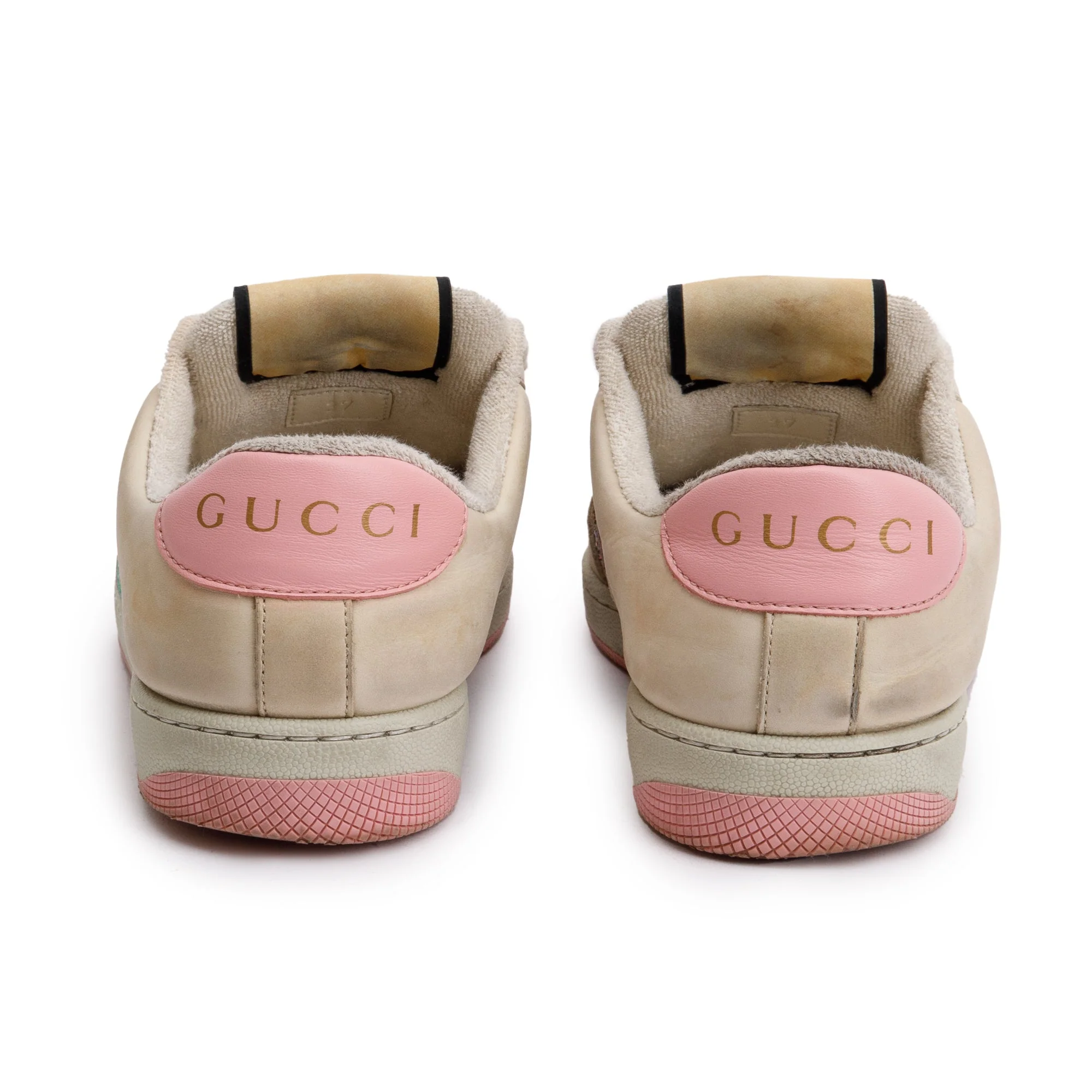Gucci Beige/Pink Leather Web Canvas Screeners GG Sneakers, Size 37 w/ Box - Image 6