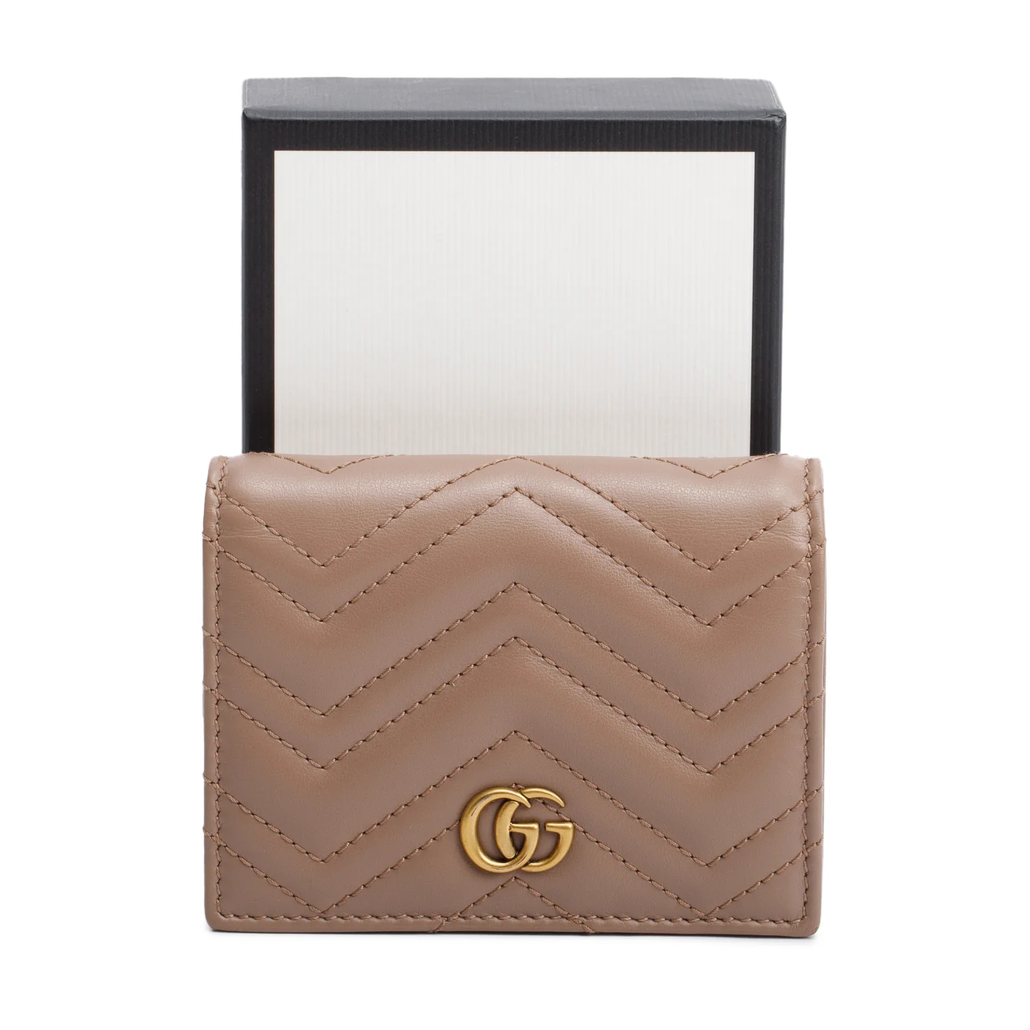 Gucci Beige Quilted GG Marmont Leather Card Case Wallet w/ Box - Image 2