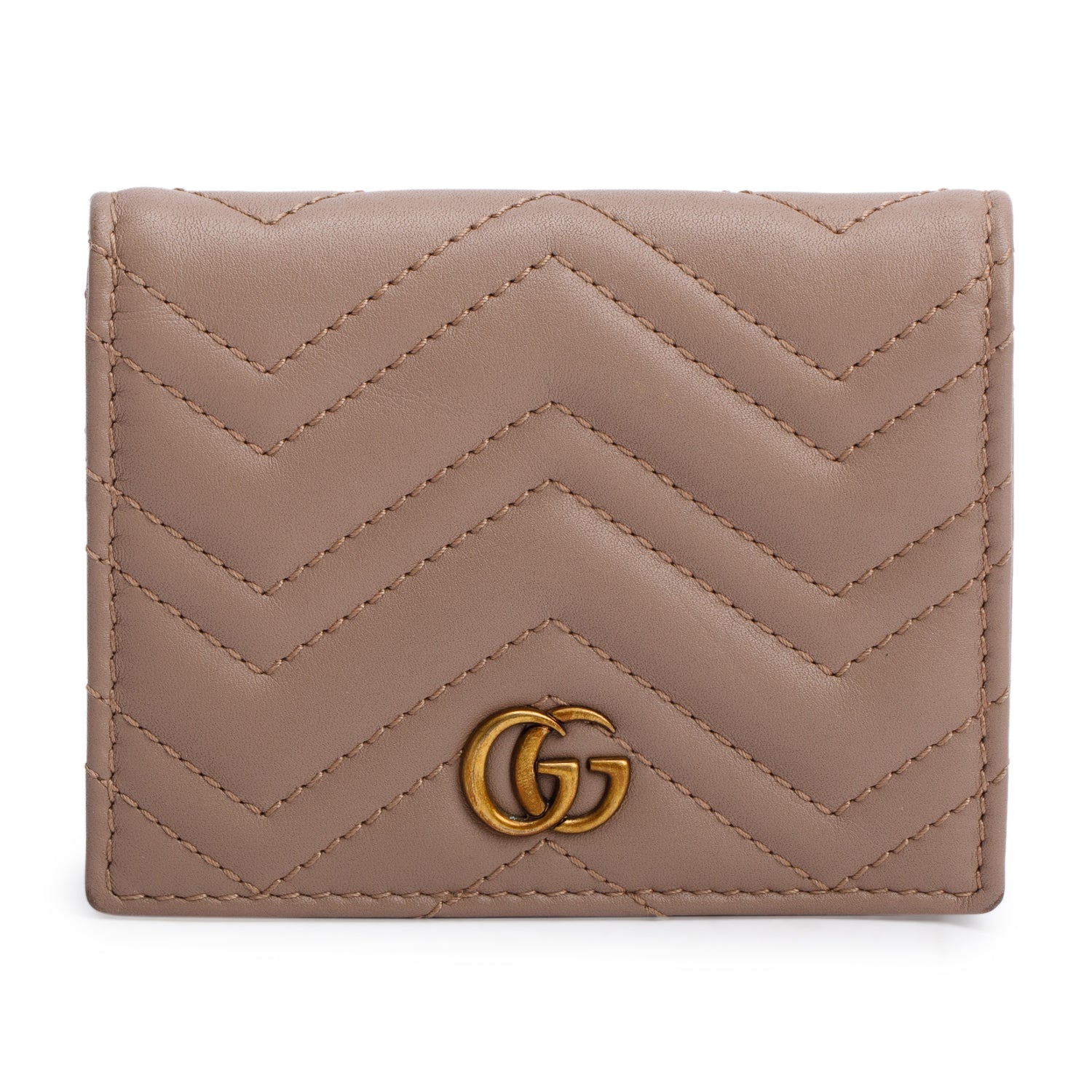 Gucci Beige Quilted GG Marmont Leather Card Case Wallet w/ Box & Receipt
