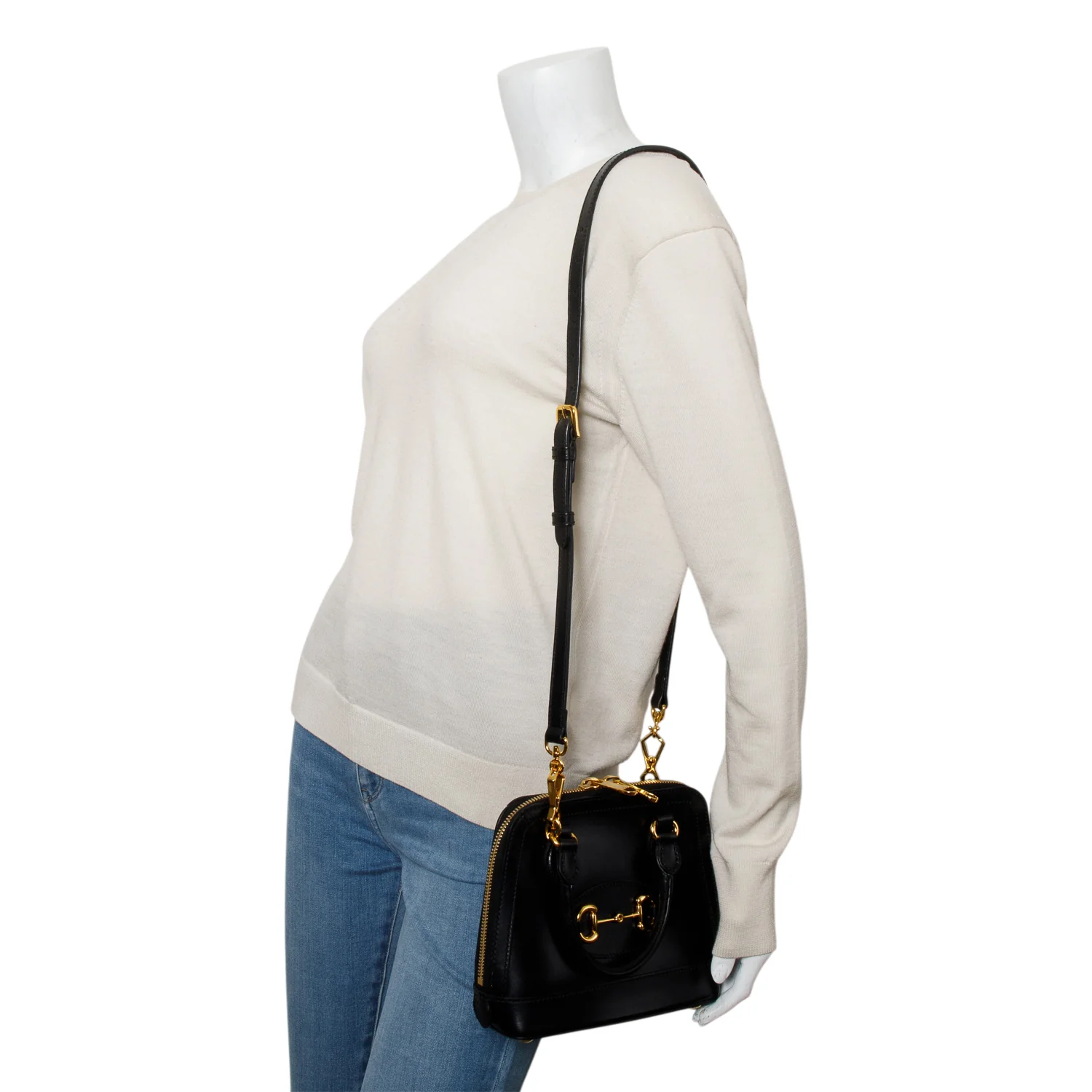 Gucci Black Azalea Calfskin Mini Horsebit 1955 Top Handle Bag w/ Strap - Image 10