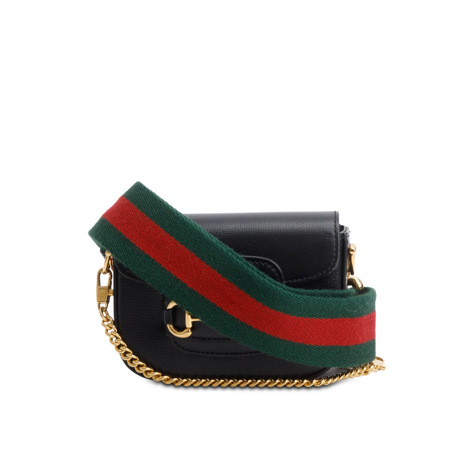 Gucci Black Azalea Calfskin Web Monogram Horsebit 1955 Wallet on Strap w/ Box