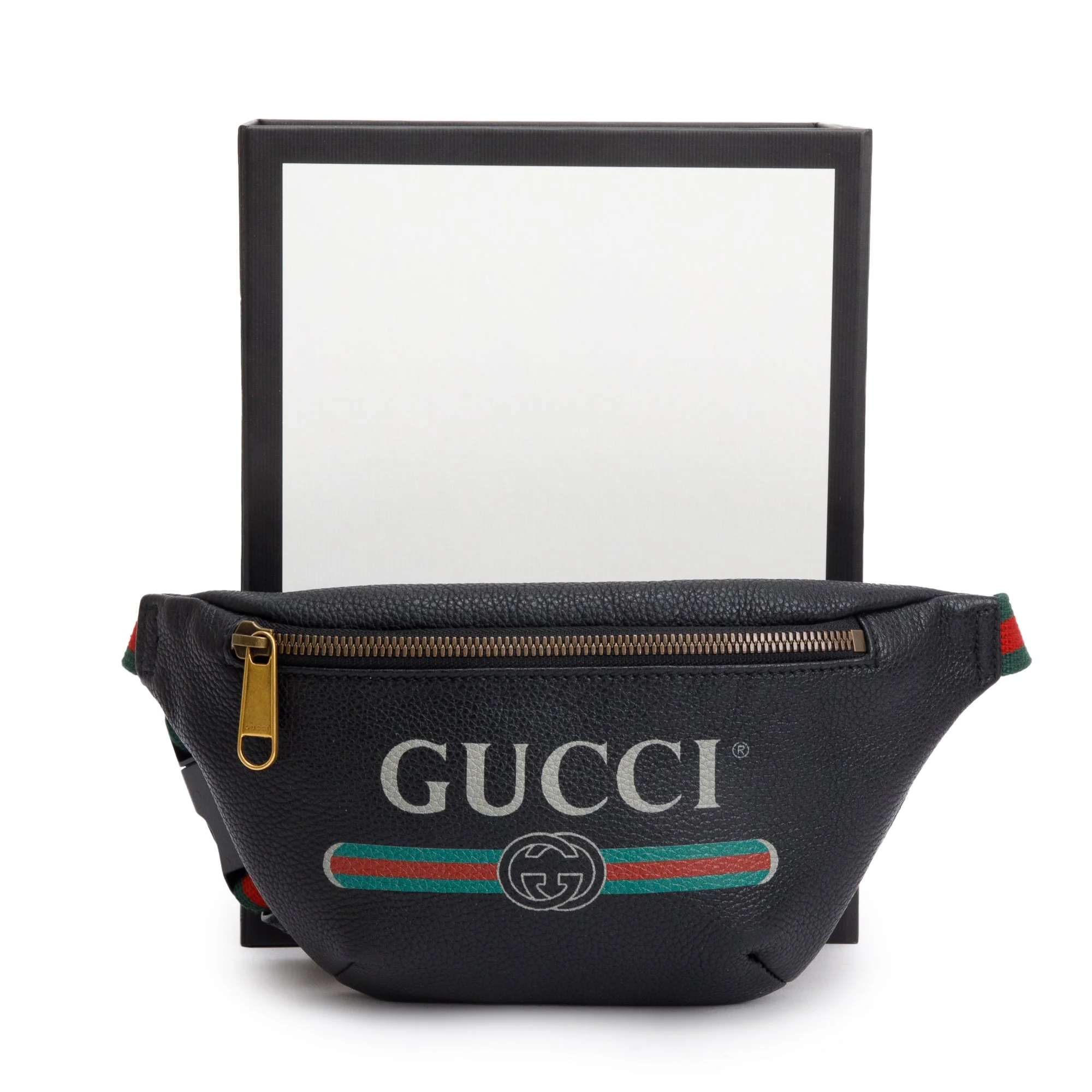Gucci Black Calfskin Leather Logo Print Small Belt Bag w/ Box - Image 2