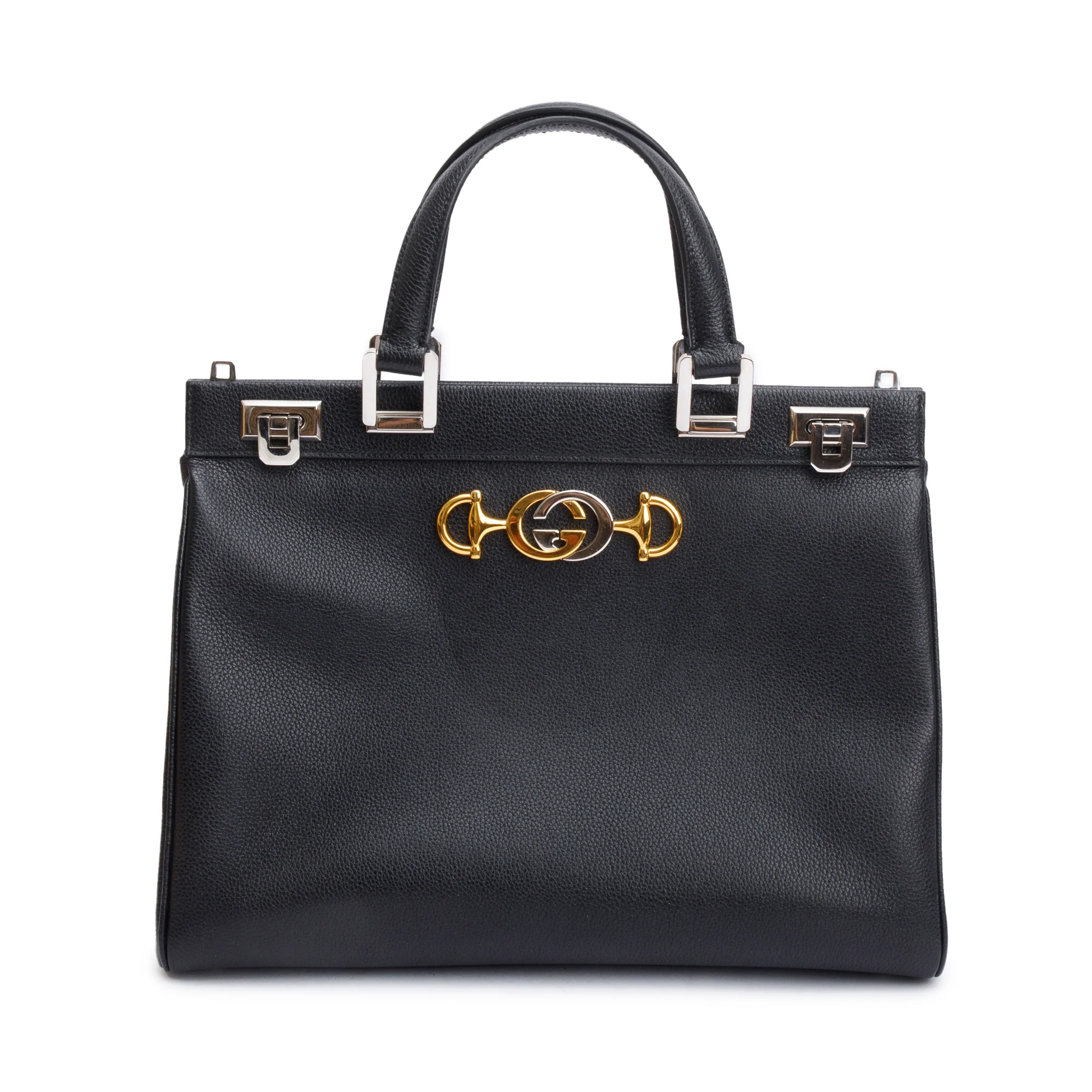 Gucci Black Calfskin Leather Medium Zumi Top Handle Bag w/ Strap - Image 3