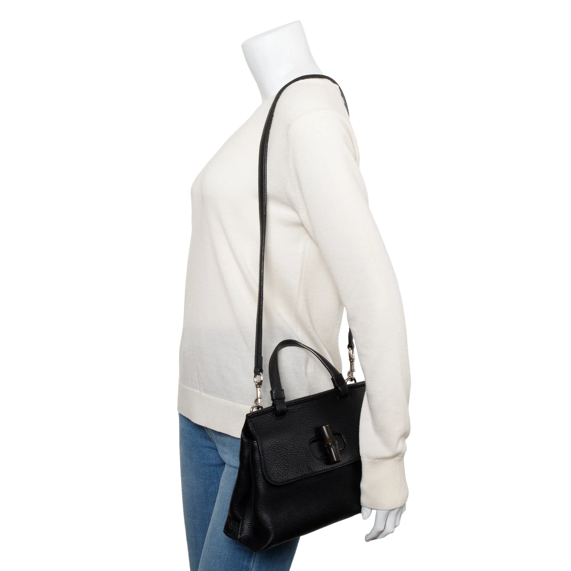 Gucci Black Calfskin Leather Small Bamboo Daily Top Handle Bag w/ Strap & Receipt - Image 2