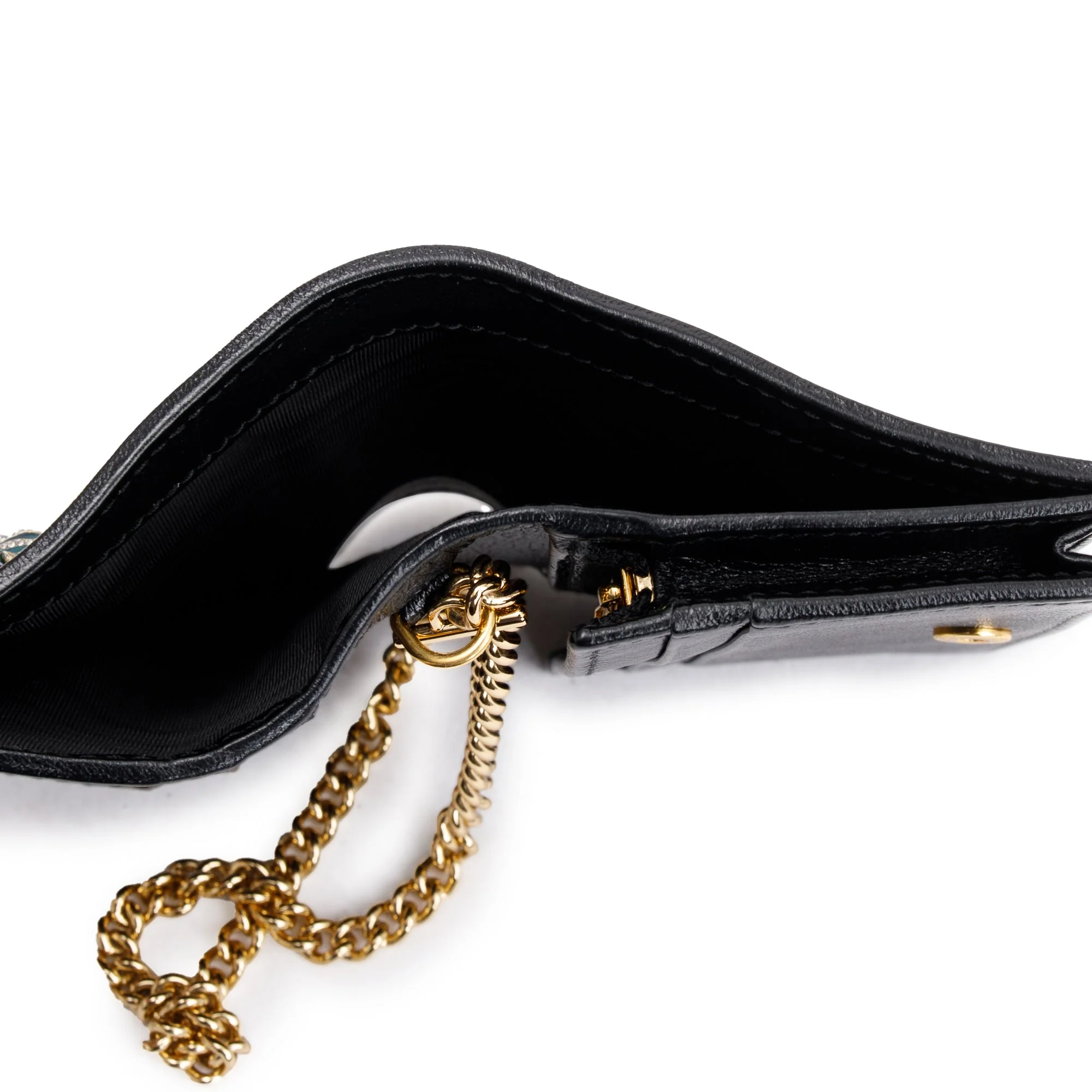 Gucci Black Calfskin Leather Web Rajah Chain Card Case Wallet - Image 8